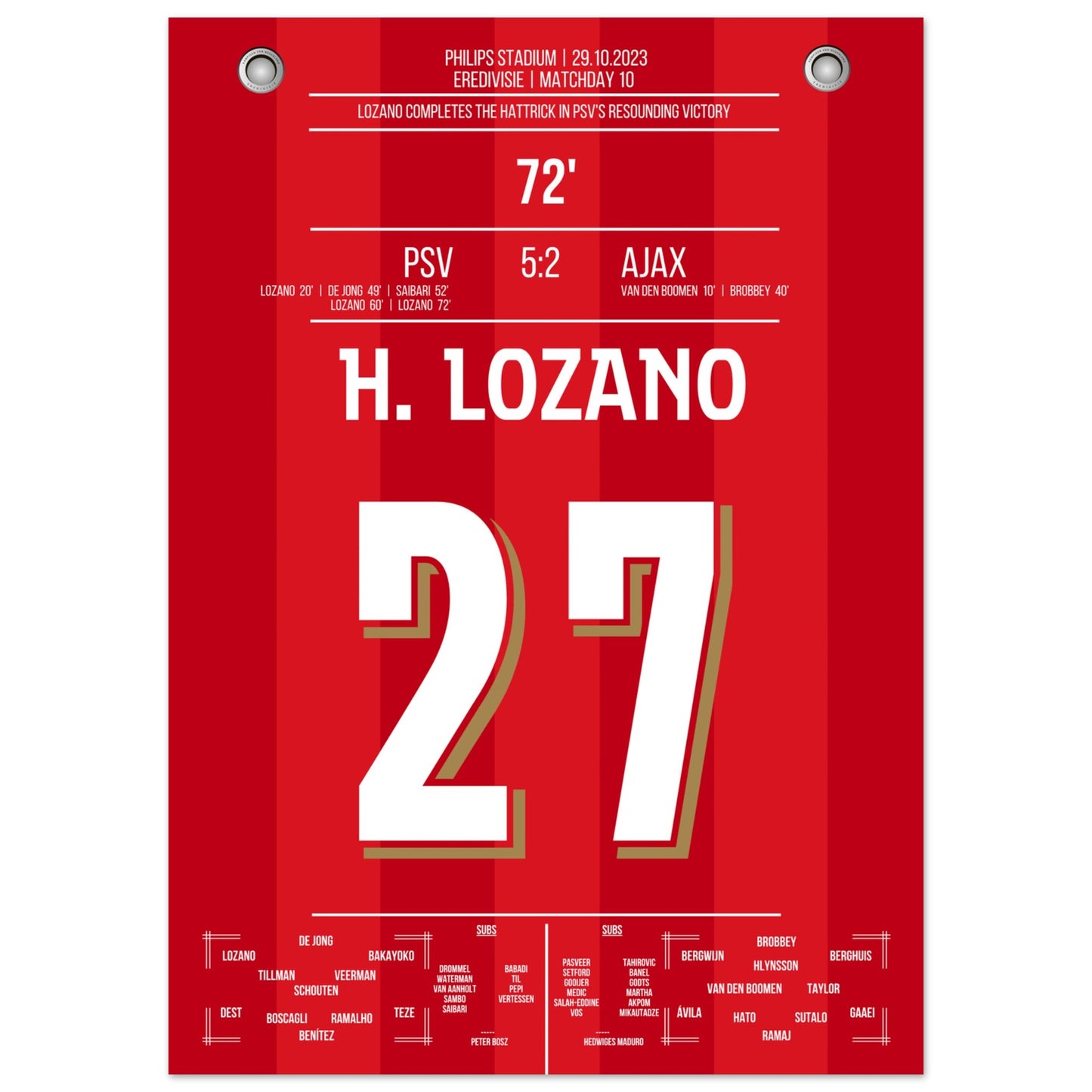 Lozano Hattrick bei 5-2 gegen Ajax 50x70-cm-20x28-Ohne-Rahmen