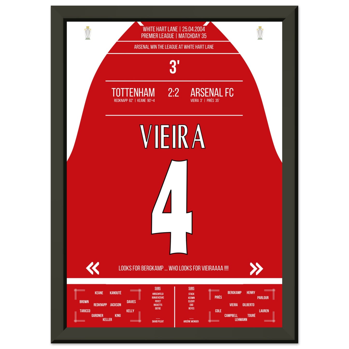 Vieira's Tor beim Gewinn der Meisterschaft an der White Hart Lane 2004 A4-21x29.7-cm-8x12-Schwarzer-Aluminiumrahmen