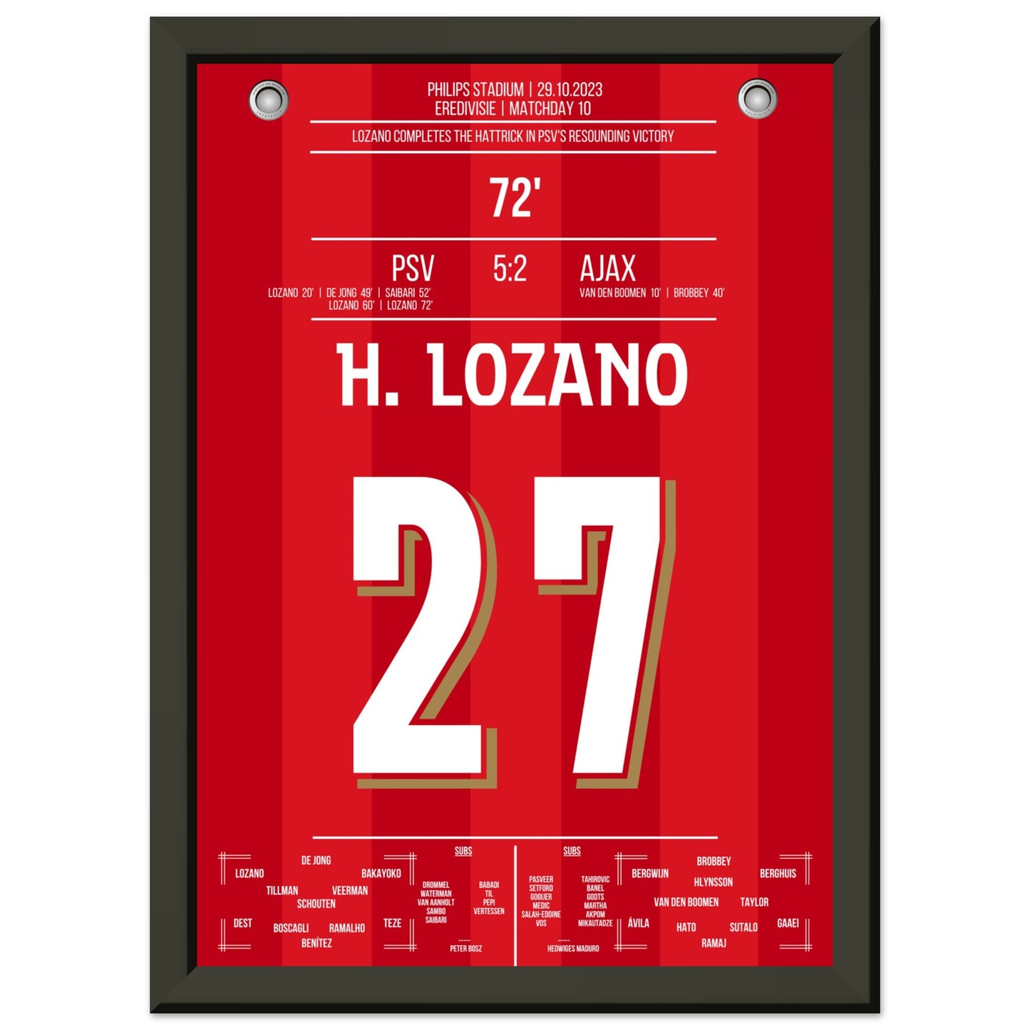 Lozano Hattrick bei 5-2 gegen Ajax A4-21x29.7-cm-8x12-Schwarzer-Aluminiumrahmen