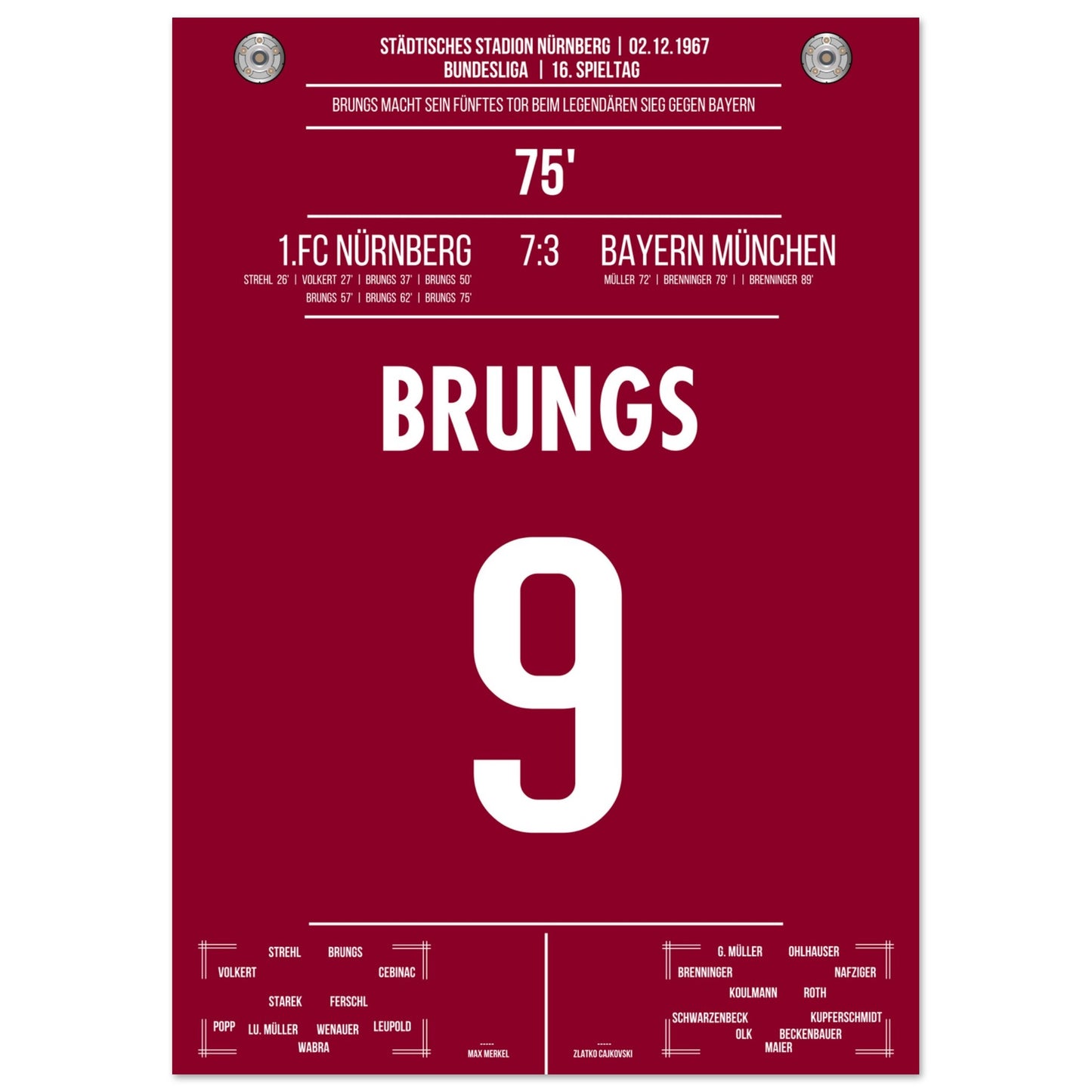 Brungs 5er-Pack beim legendären Sieg gegen Bayern 1967 A4-21x29.7-cm-8x12-Ohne-Rahmen