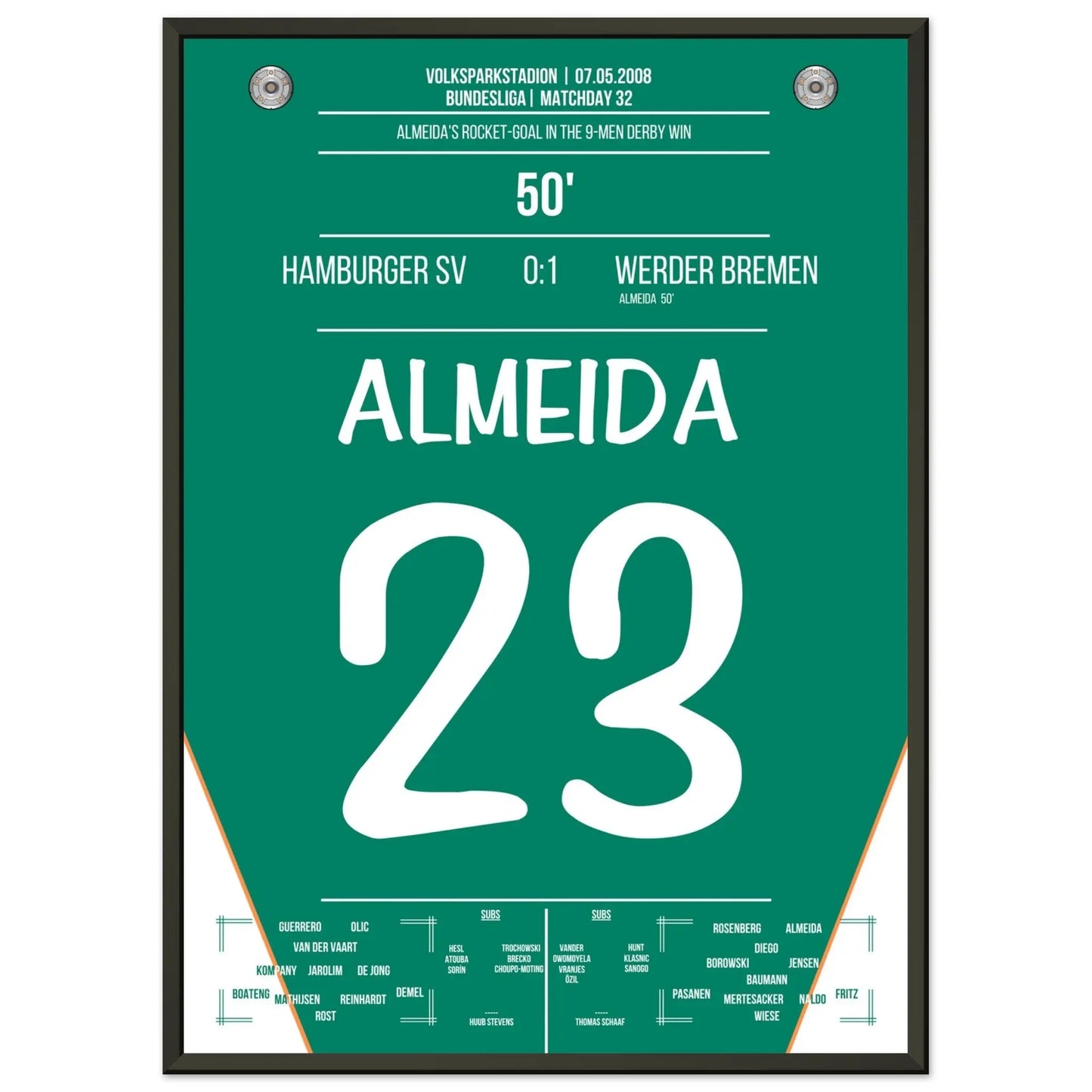 Almeida zündet die Rakete im Nord-Derby 2008 50x70-cm-20x28-Schwarzer-Aluminiumrahmen