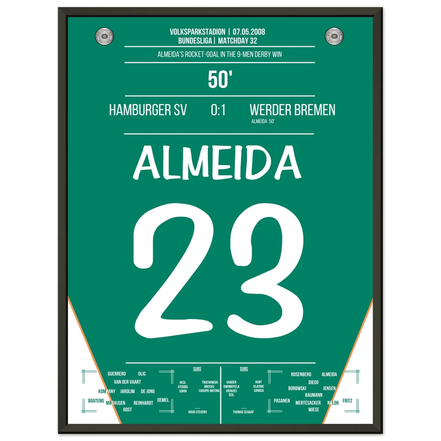 Almeida zündet die Rakete im Nord-Derby 2008 45x60-cm-18x24-Schwarzer-Aluminiumrahmen