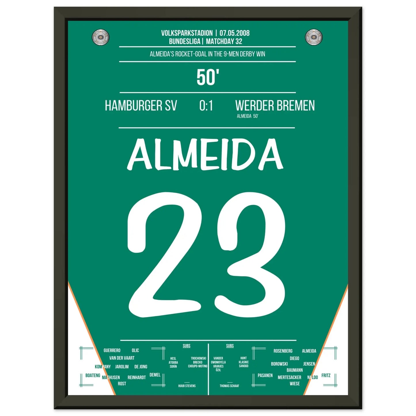 Almeida zündet die Rakete im Nord-Derby 2008 30x40-cm-12x16-Schwarzer-Aluminiumrahmen