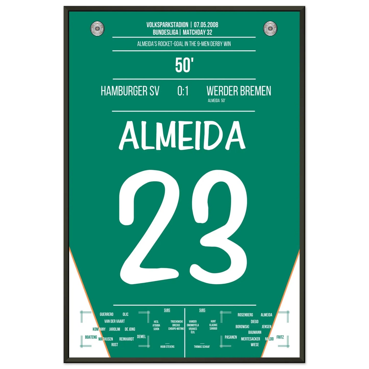 Almeida zündet die Rakete im Nord-Derby 2008 60x90-cm-24x36-Schwarzer-Aluminiumrahmen