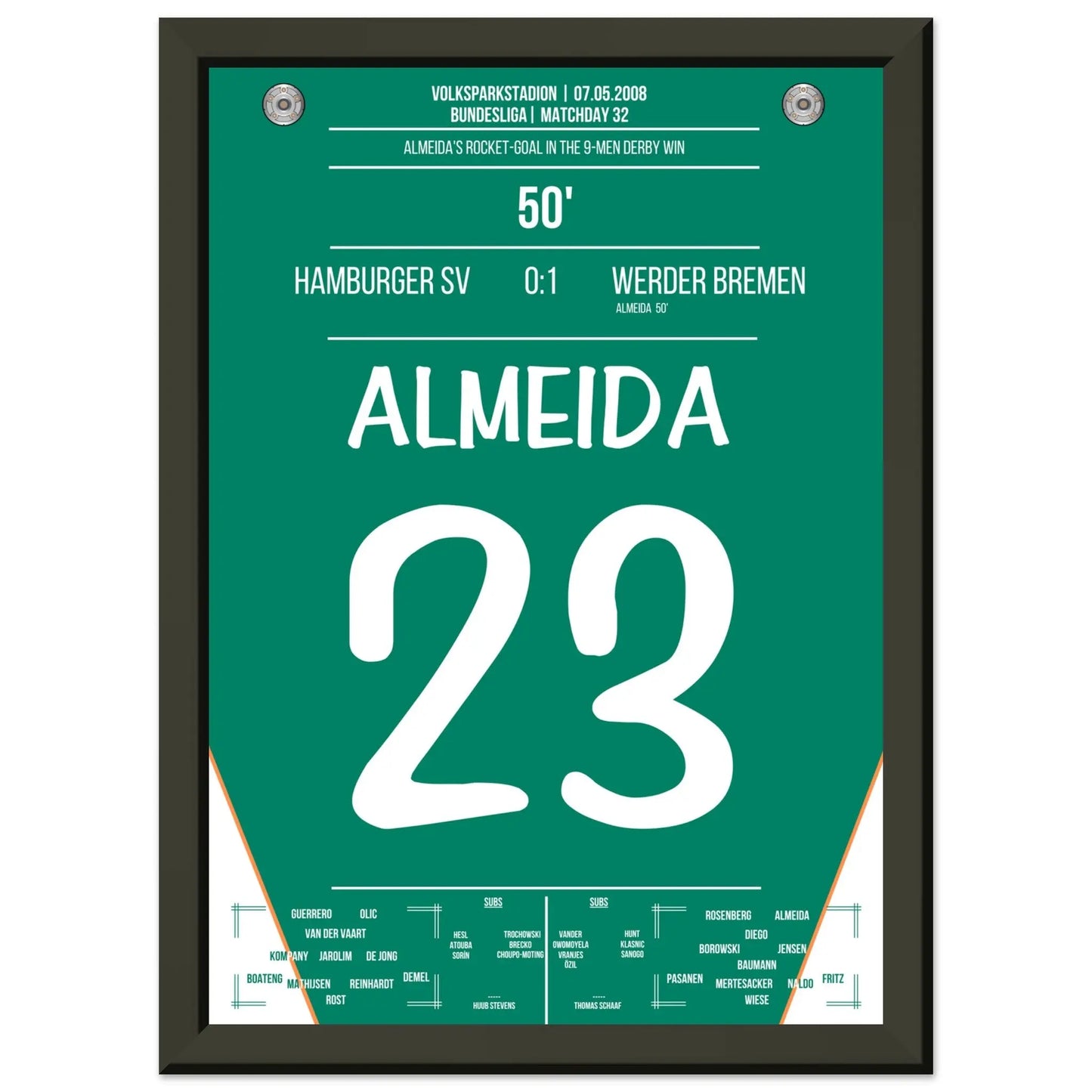 Almeida zündet die Rakete im Nord-Derby 2008 A4-21x29.7-cm-8x12-Schwarzer-Aluminiumrahmen