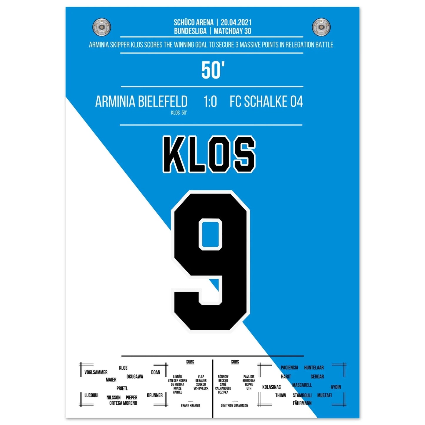 Bielefeld's Big Points im Abstiegskampf gegen Schalke 2021 50x70-cm-20x28-Ohne-Rahmen