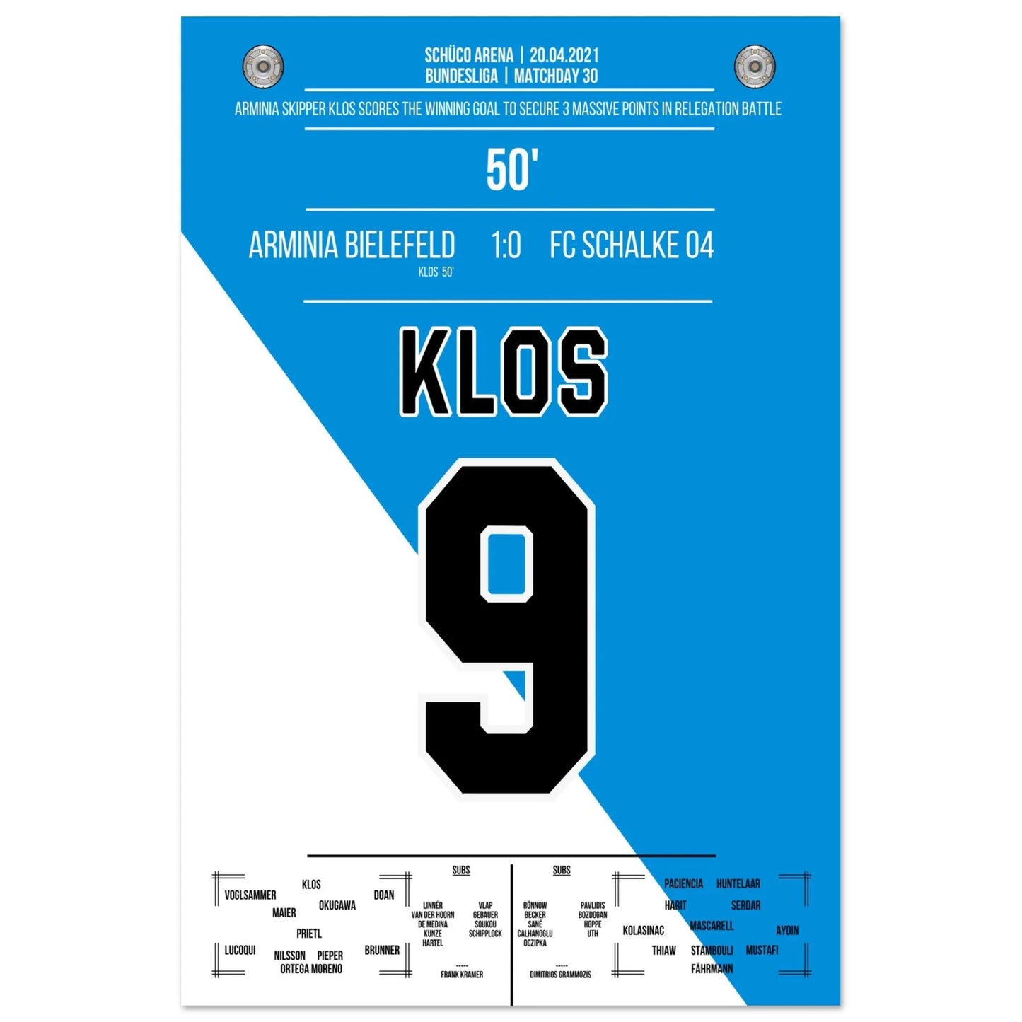 Bielefeld's Big Points im Abstiegskampf gegen Schalke 2021 60x90-cm-24x36-Ohne-Rahmen