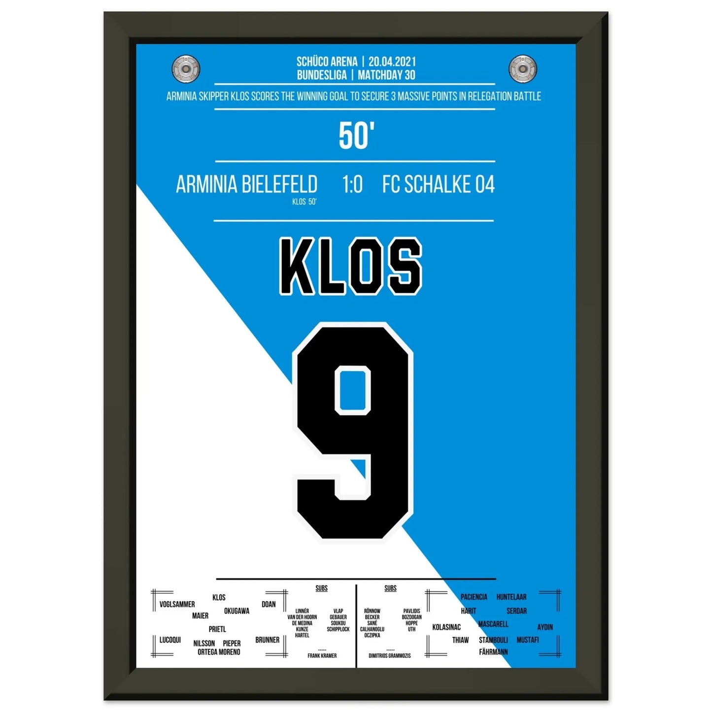 Bielefeld's Big Points im Abstiegskampf gegen Schalke 2021 A4-21x29.7-cm-8x12-Schwarzer-Aluminiumrahmen