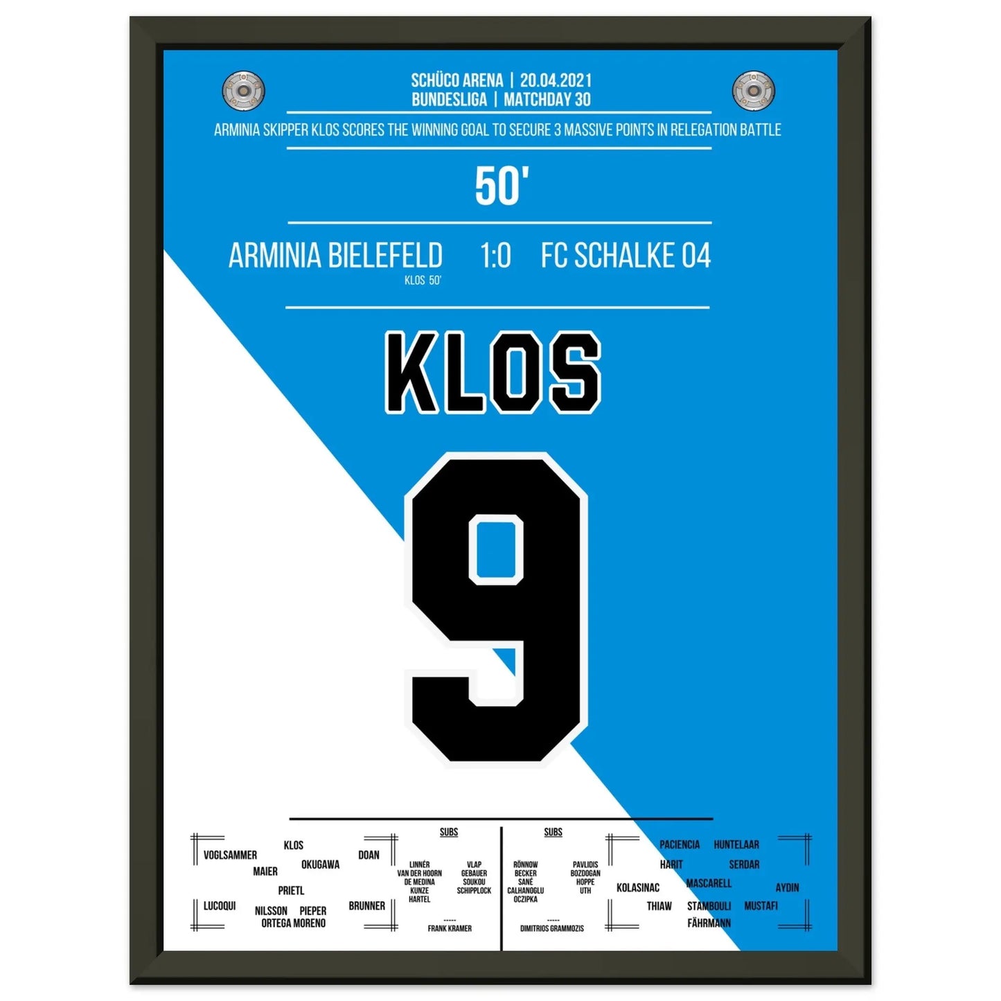 Bielefeld's Big Points im Abstiegskampf gegen Schalke 2021 30x40-cm-12x16-Schwarzer-Aluminiumrahmen