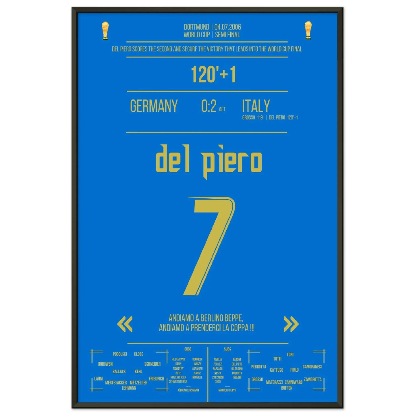 Del Piero schiesst Italien gegen Gastgeber Deutschland ins WM-Finale 2006 60x90-cm-24x36-Schwarzer-Aluminiumrahmen