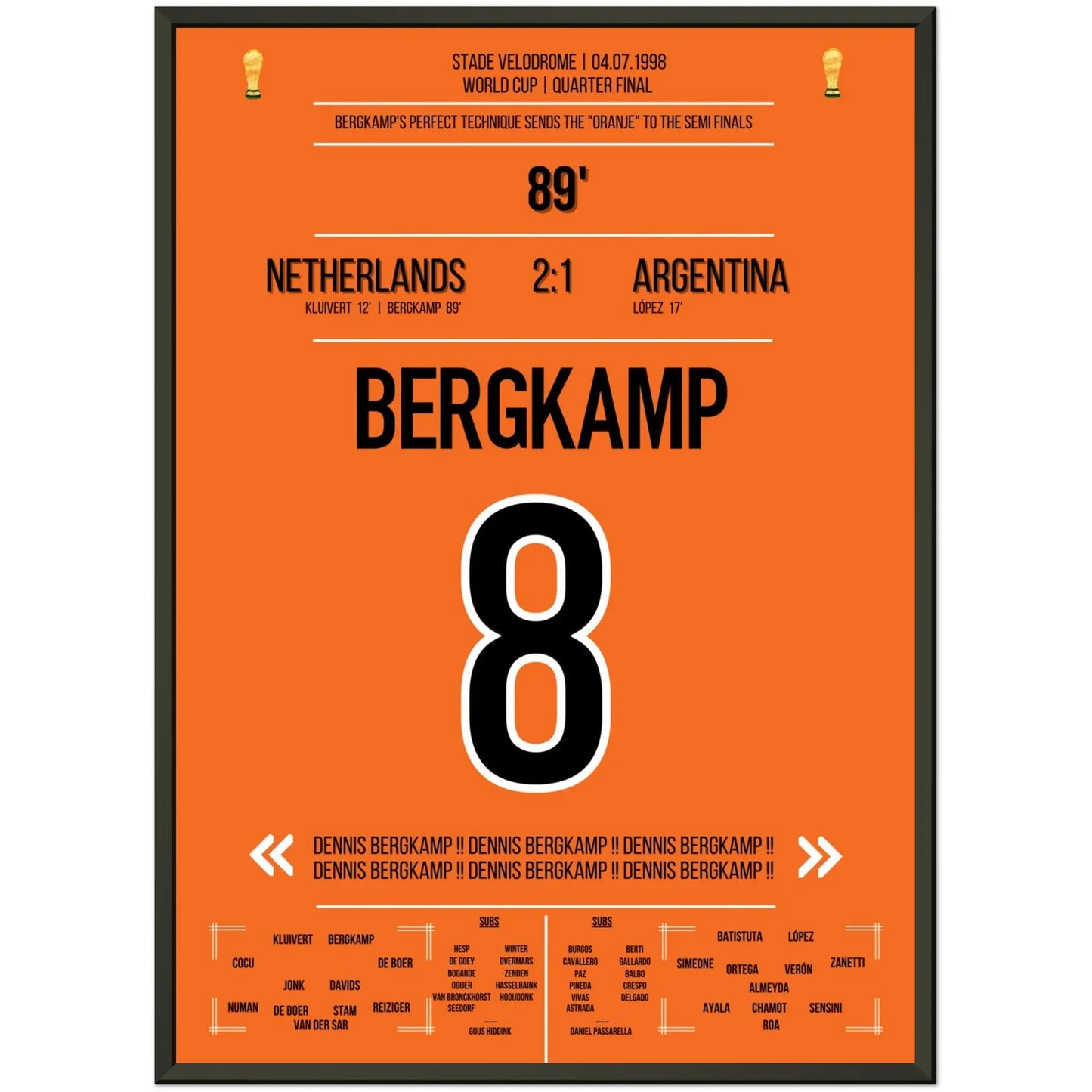 Dennis Bergkamp Traumtor bei der WM 1998 im Viertelfinale Niederlande - Argentinien