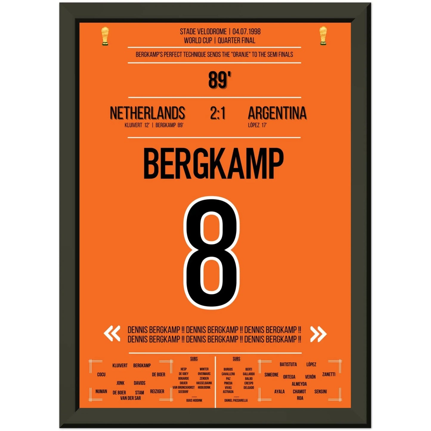 Dennis Bergkamp Traumtor bei der WM 1998 im Viertelfinale Niederlande - Argentinien