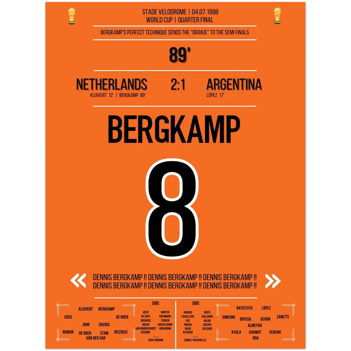 Dennis Bergkamp Traumtor bei der WM 1998 im Viertelfinale Niederlande - Argentinien