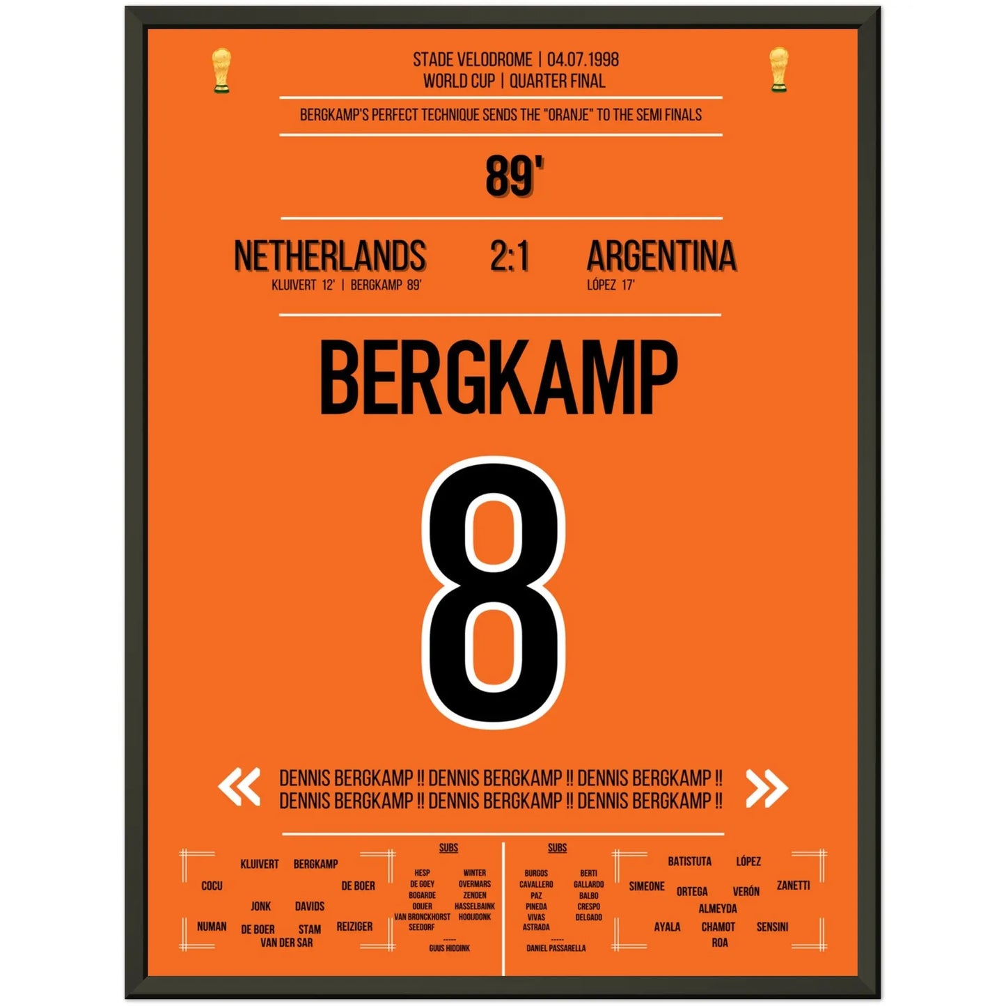 Dennis Bergkamp Traumtor bei der WM 1998 im Viertelfinale Niederlande - Argentinien