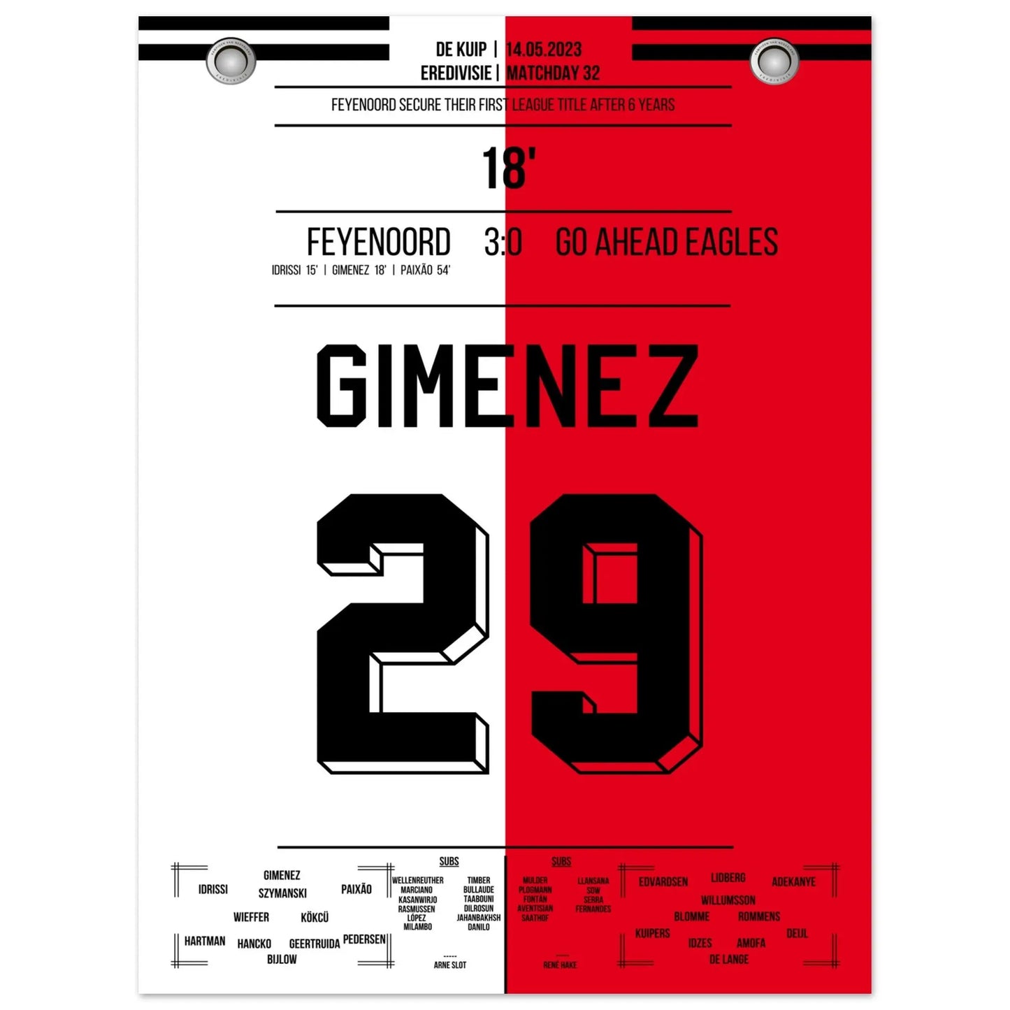 Feyenoord feiert seine 16. Meisterschaft in 2023 45x60-cm-18x24-Ohne-Rahmen