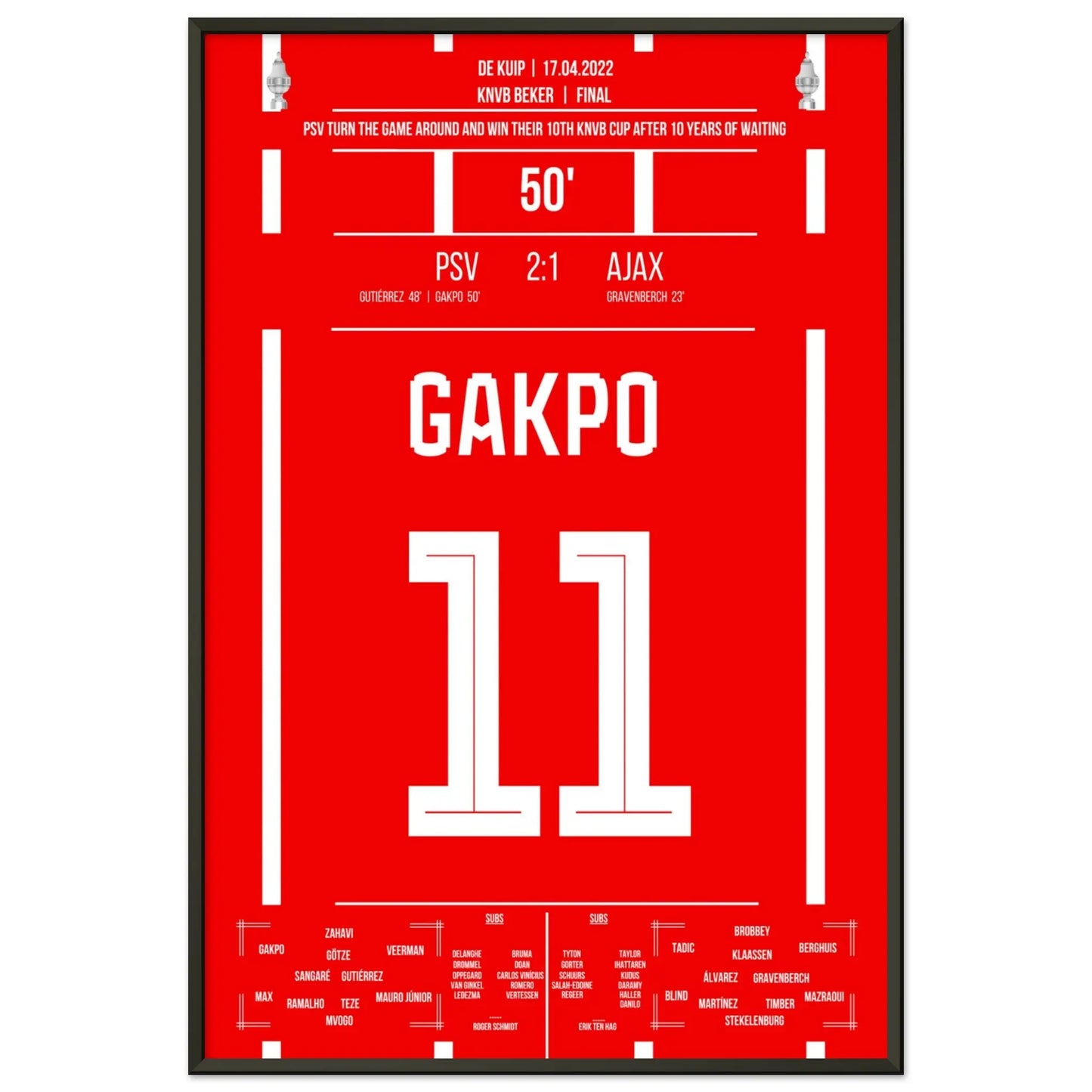 Gakpo mit Siegtreffer im Pokalfinale gegen Ajax 2017 60x90-cm-24x36-Schwarzer-Aluminiumrahmen
