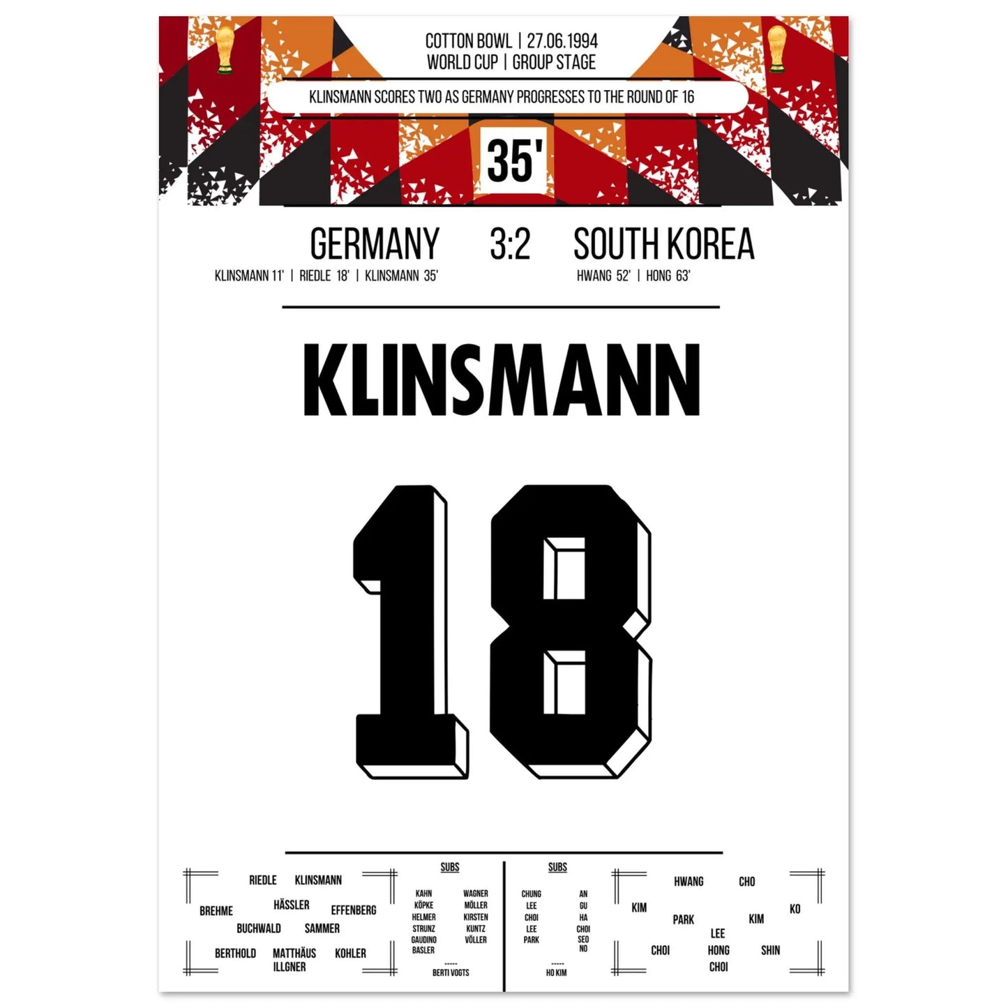Klinsmann propulse l'Allemagne en huitièmes de finale de la Coupe du Monde 1994 avec un doublé.