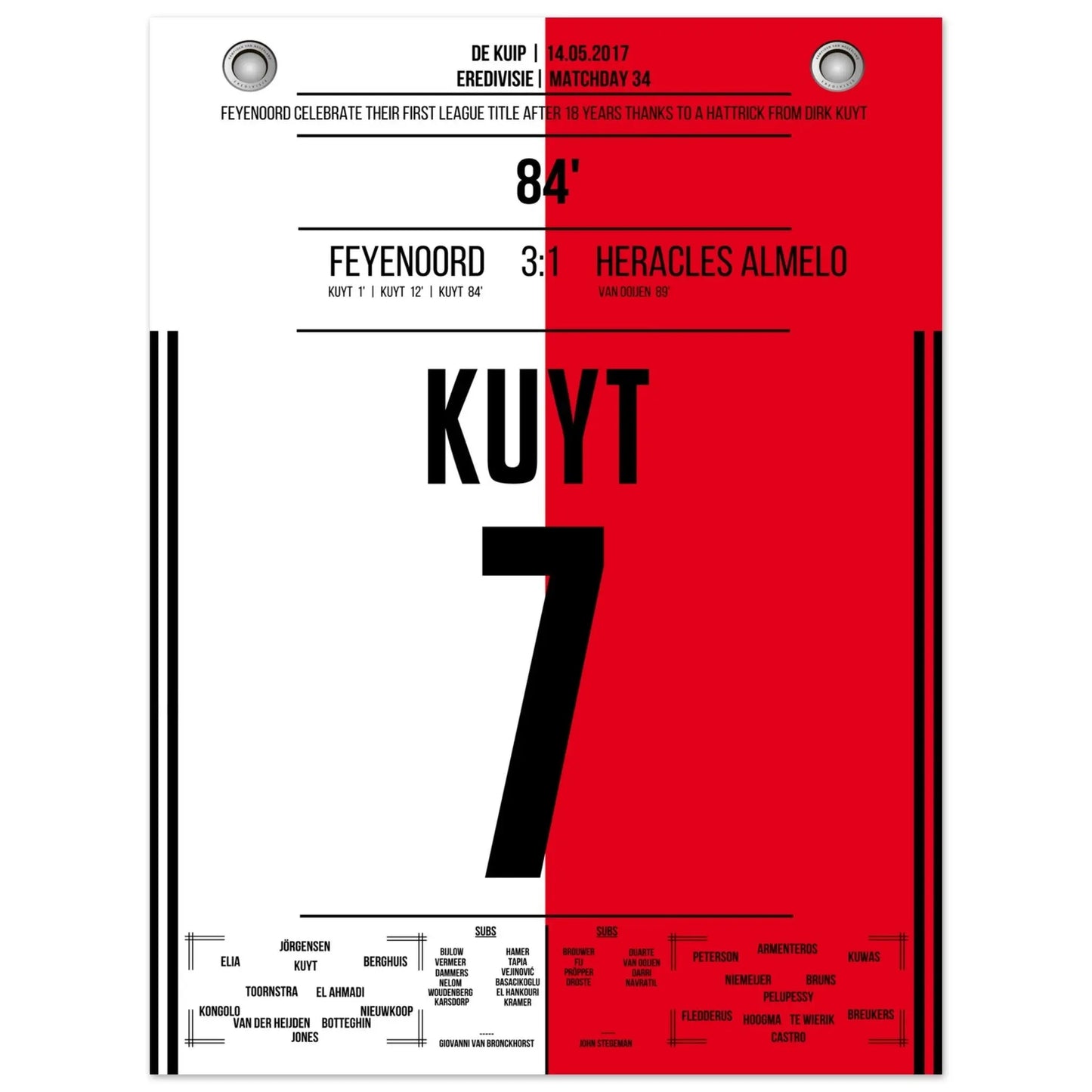 Kuyt Hattrick zum ersten Meistertitel nach 18 Jahren für Feyenoord 45x60-cm-18x24-Ohne-Rahmen