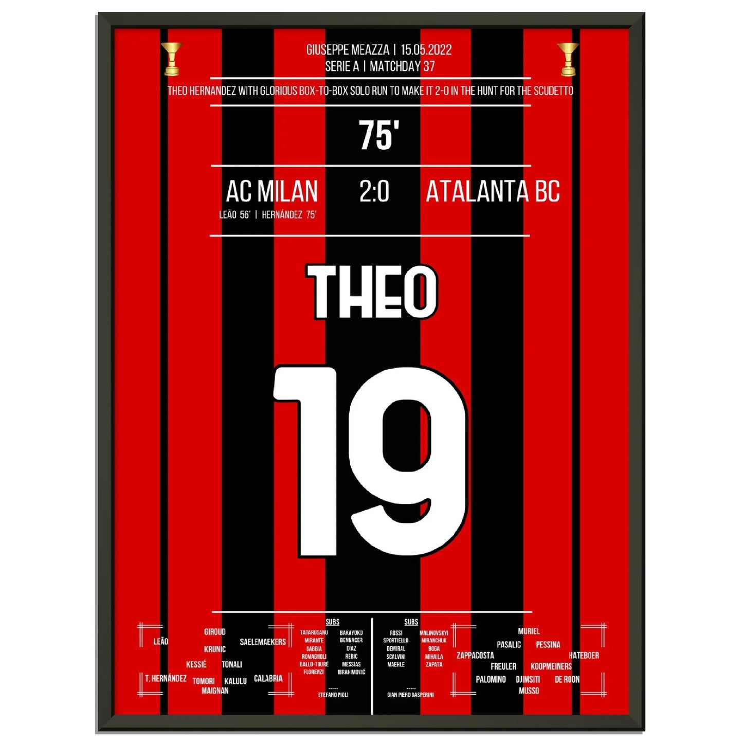 Theo Hernández' spektakuläres Solo-Tor gegen Atalanta auf dem Weg zum Scudetto 45x60-cm-18x24-Schwarzer-Aluminiumrahmen