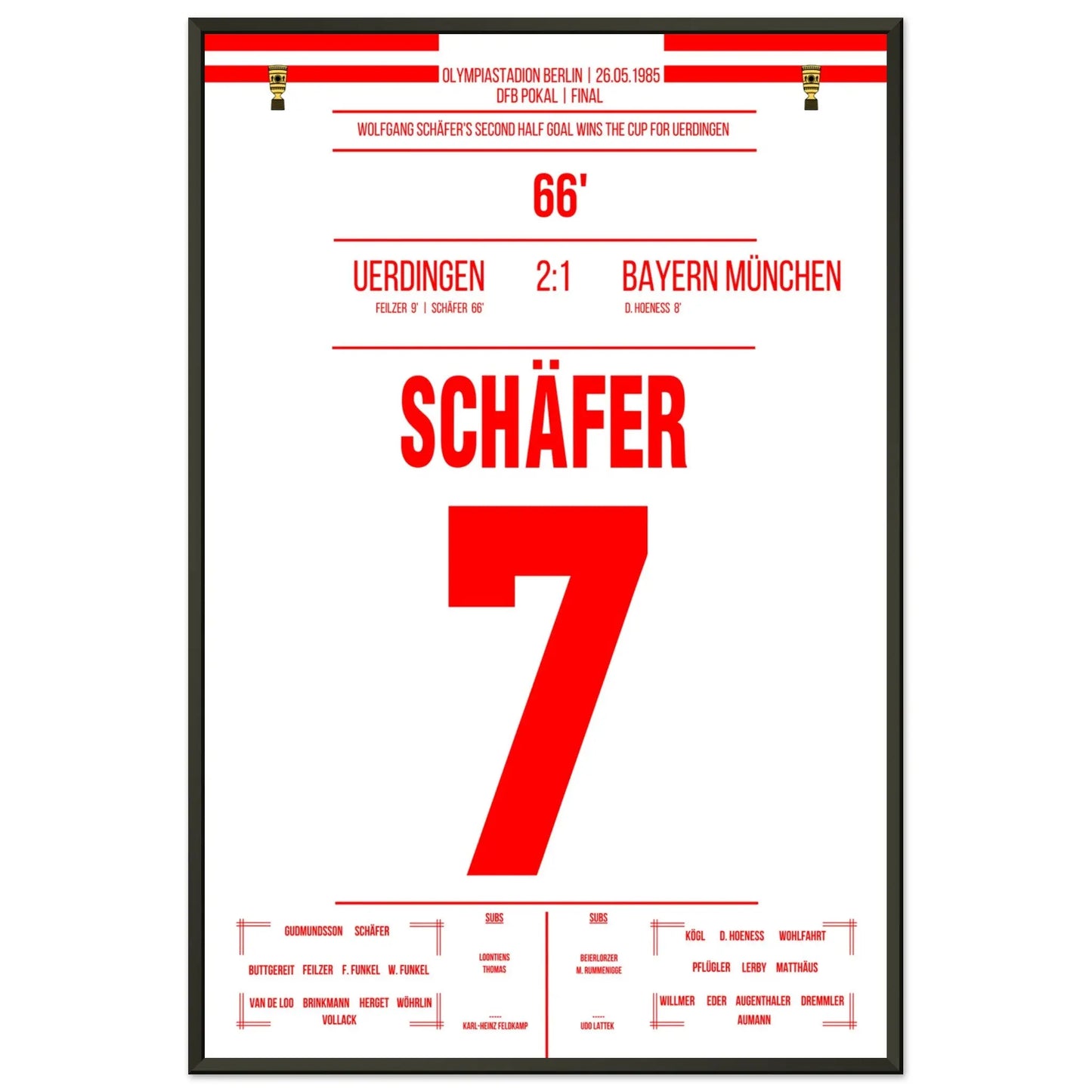 Uerdingen's DFB Pokalsieg gegen Bayern 1985 60x90-cm-24x36-Schwarzer-Aluminiumrahmen