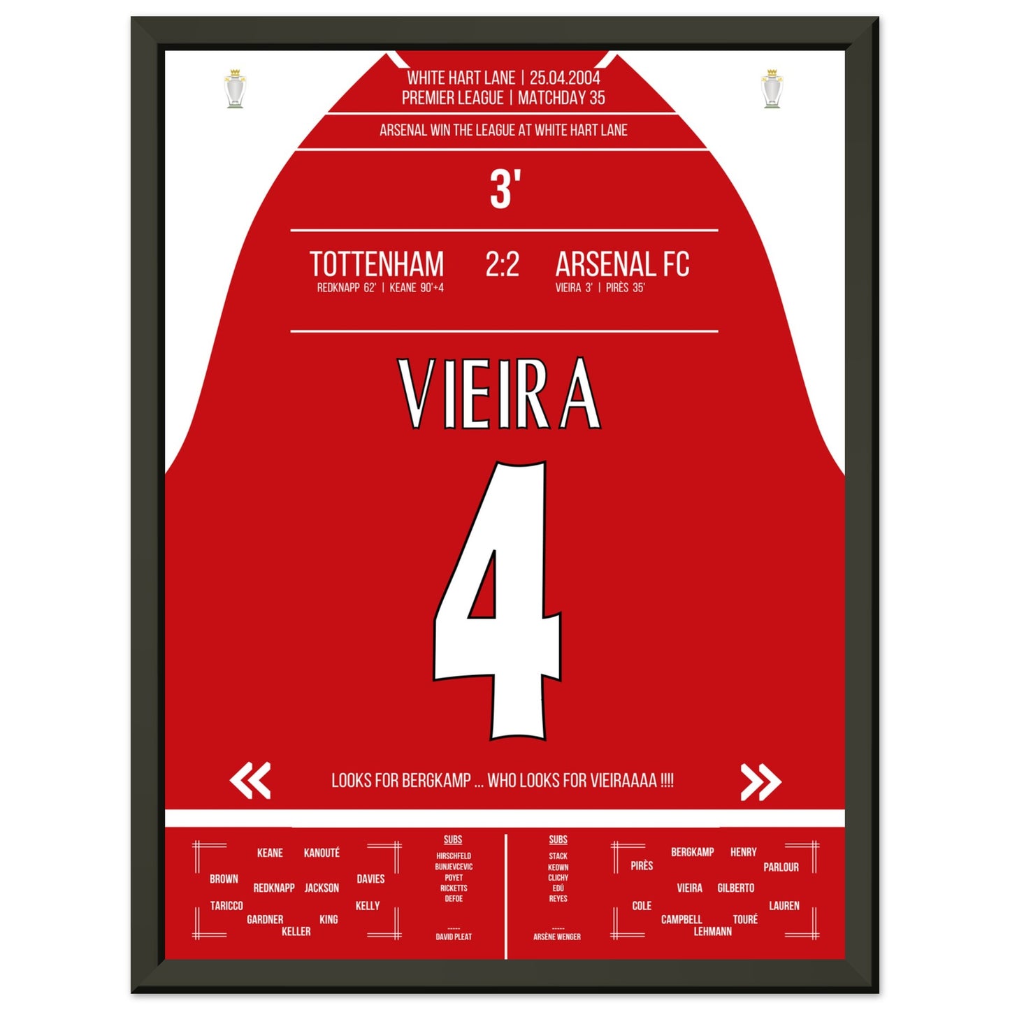 Vieira's Tor beim Gewinn der Meisterschaft an der White Hart Lane 2004 30x40-cm-12x16-Schwarzer-Aluminiumrahmen