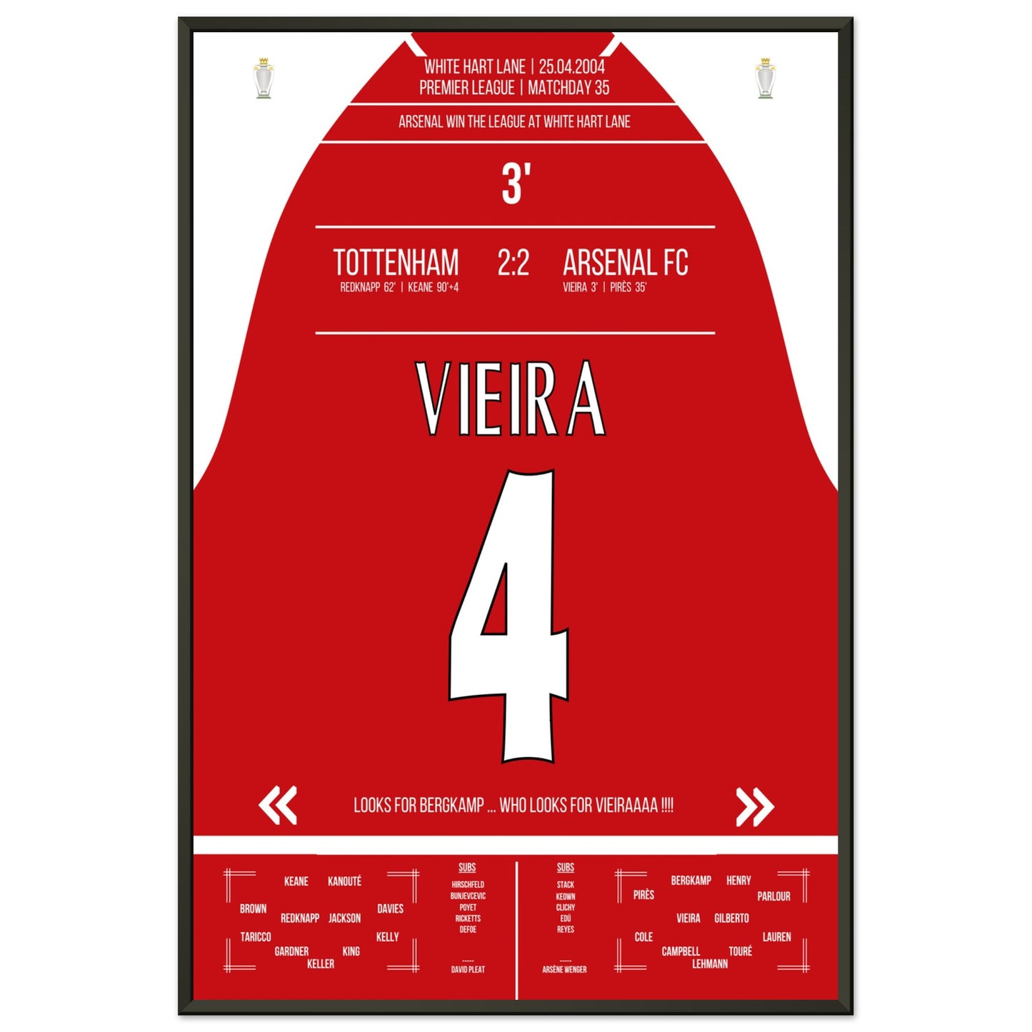 Vieira's Tor beim Gewinn der Meisterschaft an der White Hart Lane 2004 60x90-cm-24x36-Schwarzer-Aluminiumrahmen