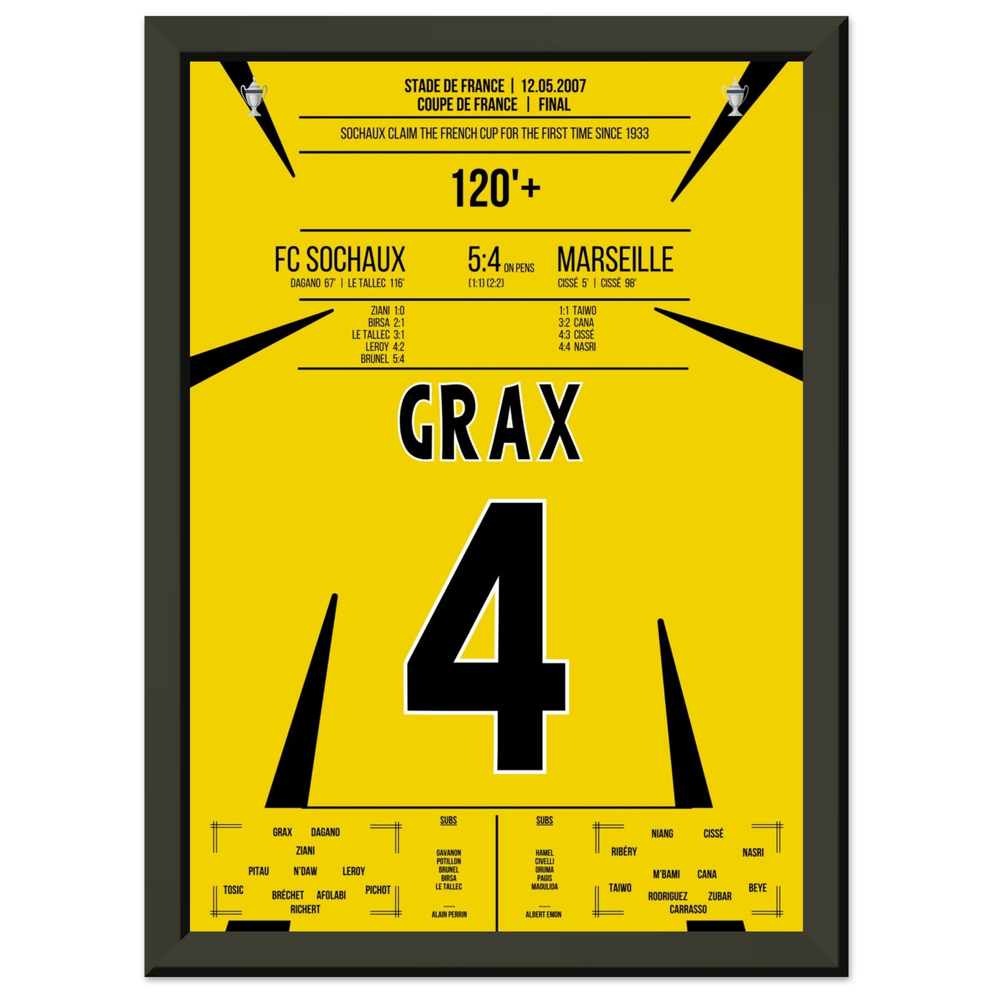 Sochaux gewinnt den französischen Pokal zum ersten mal seit 1933 A4-21x29.7-cm-8x12-Schwarzer-Aluminiumrahmen