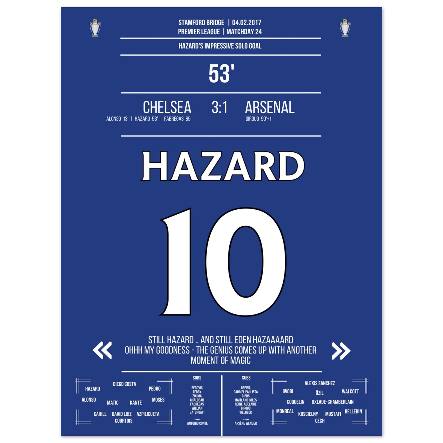 Hazard's Weltklasse-Solo gegen Arsenal in 2017 45x60-cm-18x24-Ohne-Rahmen