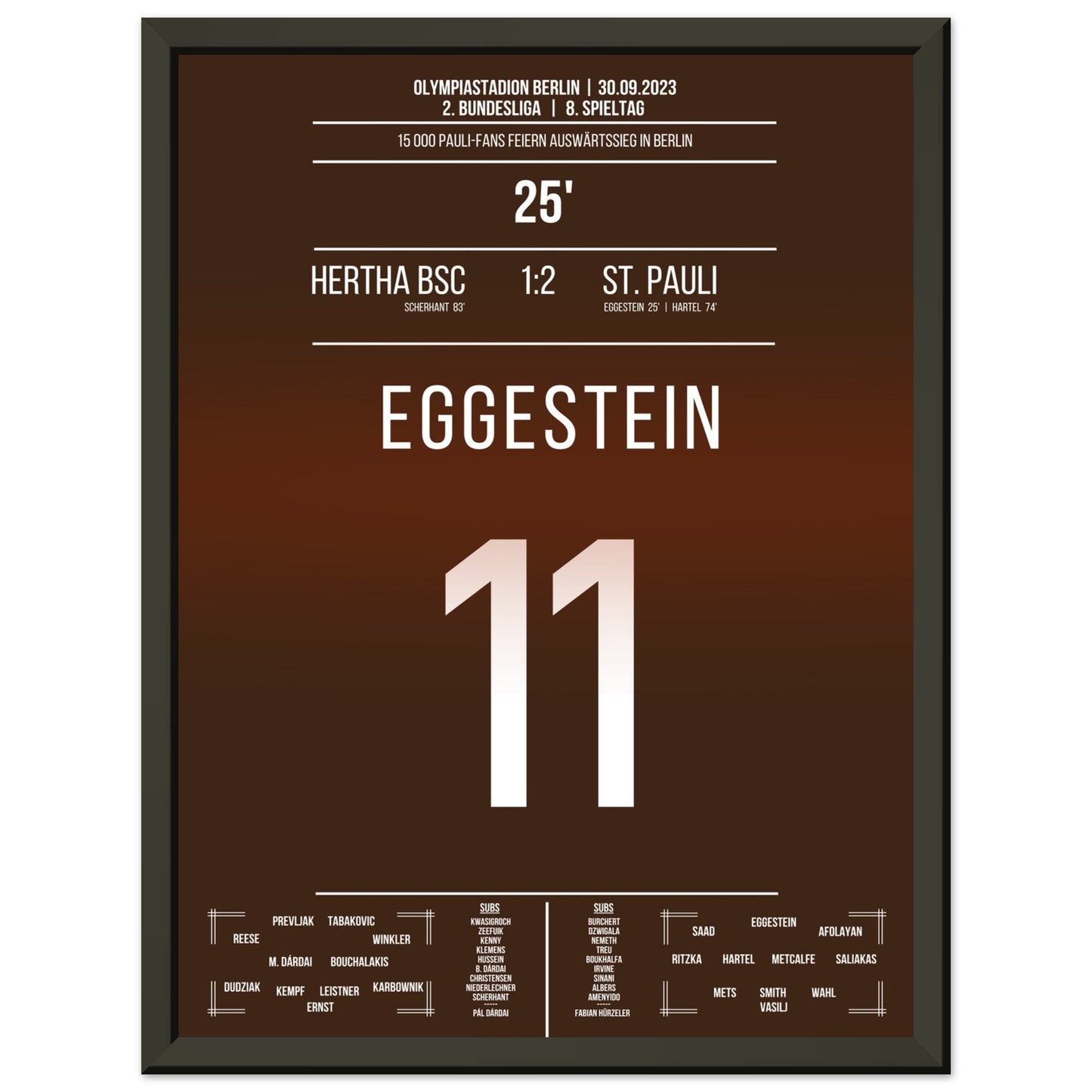 15 000 Pauli-Fans feiern den Auswärtssieg in Berlin 30x40-cm-12x16-Schwarzer-Aluminiumrahmen