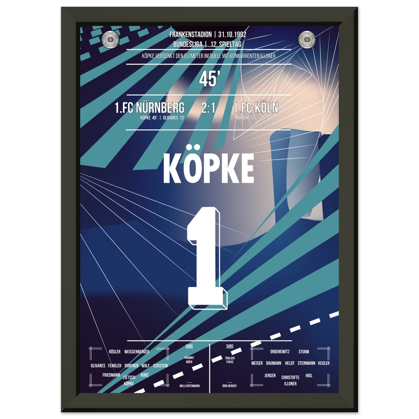 Köpke's Tor im Elfmeterduell mit Illgner 1992 A4-21x29.7-cm-8x12-Schwarzer-Aluminiumrahmen