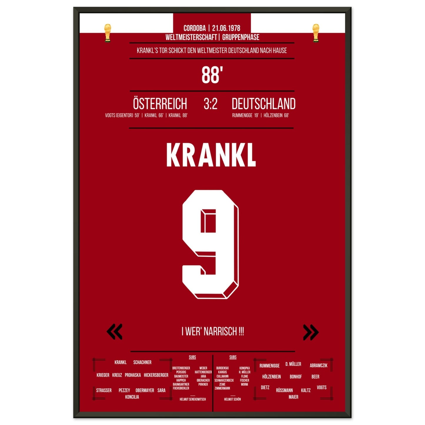 Das Wunder von Cordoba - Krankl schickt Deutschland nach Hause 60x90-cm-24x36-Schwarzer-Aluminiumrahmen