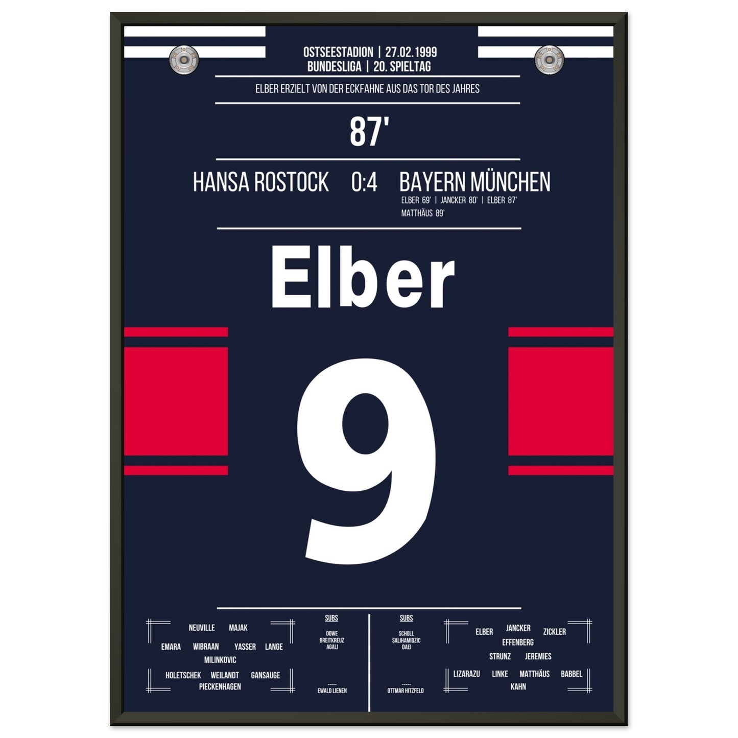 Elber's Tor von der Eckfahne in 1999 50x70-cm-20x28-Schwarzer-Aluminiumrahmen