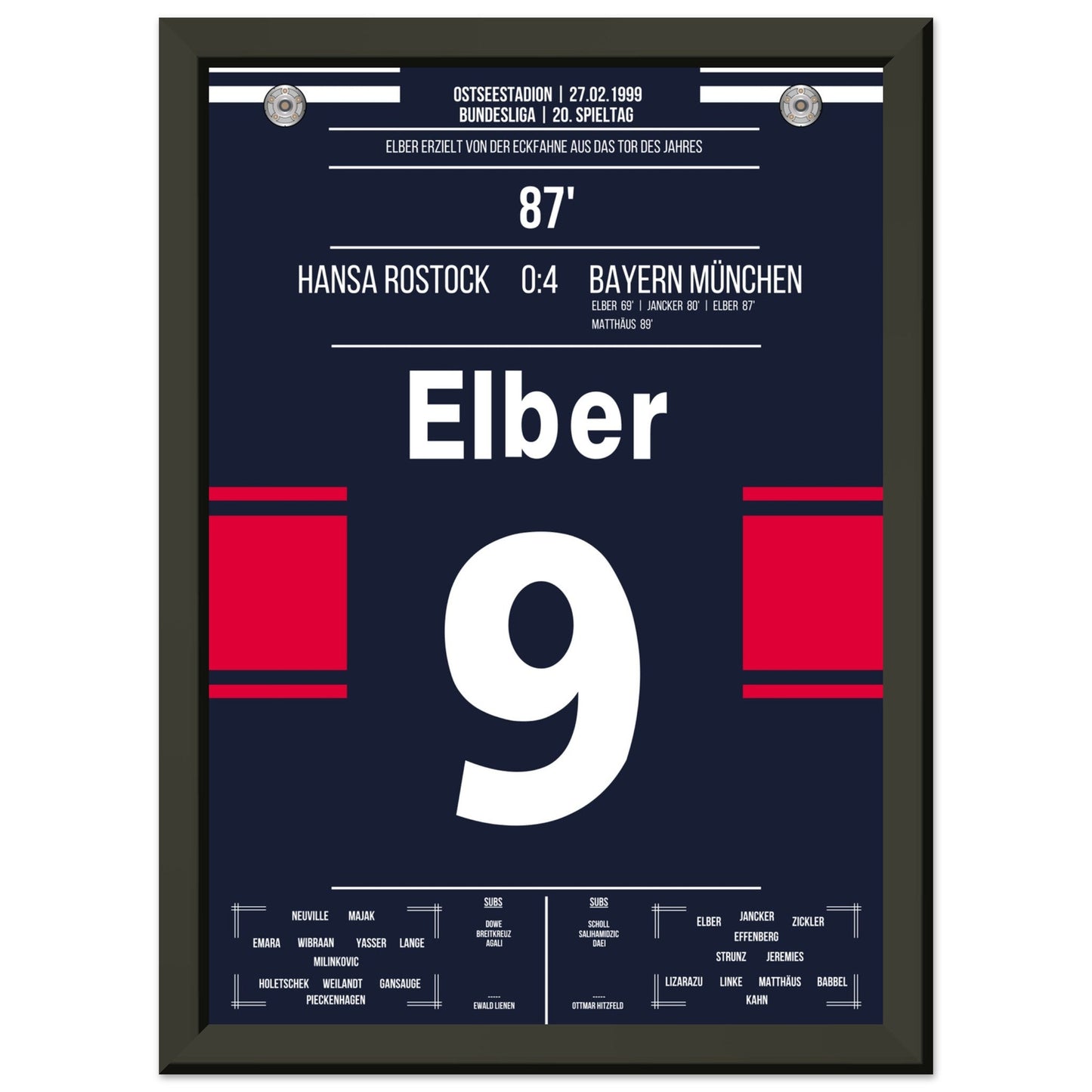 Elber's Tor von der Eckfahne in 1999 A4-21x29.7-cm-8x12-Schwarzer-Aluminiumrahmen