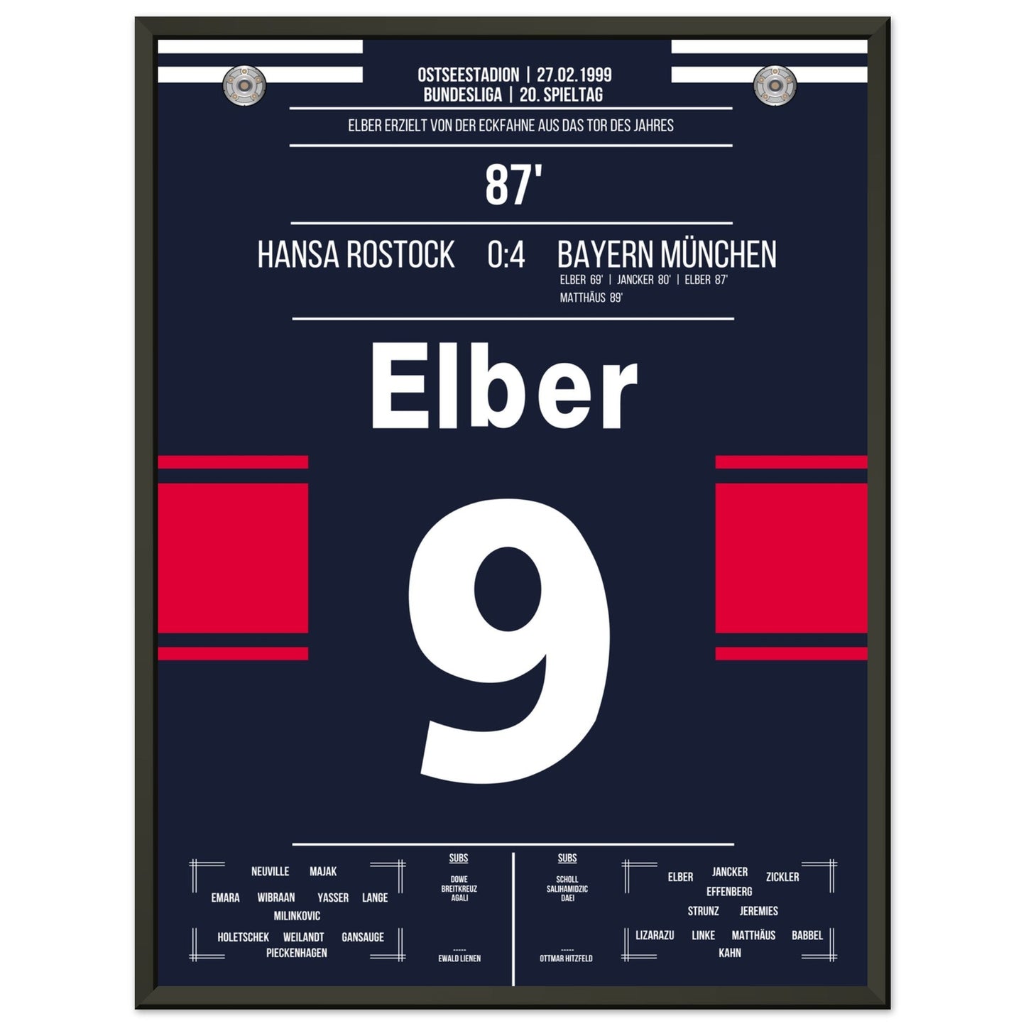 Elber's Tor von der Eckfahne in 1999 45x60-cm-18x24-Schwarzer-Aluminiumrahmen