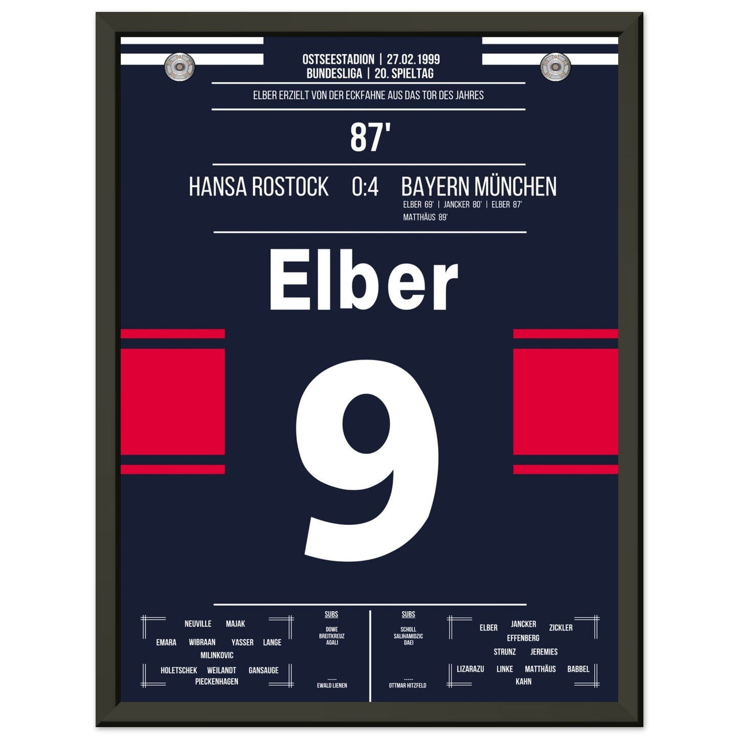 Elber's Tor von der Eckfahne in 1999 30x40-cm-12x16-Schwarzer-Aluminiumrahmen