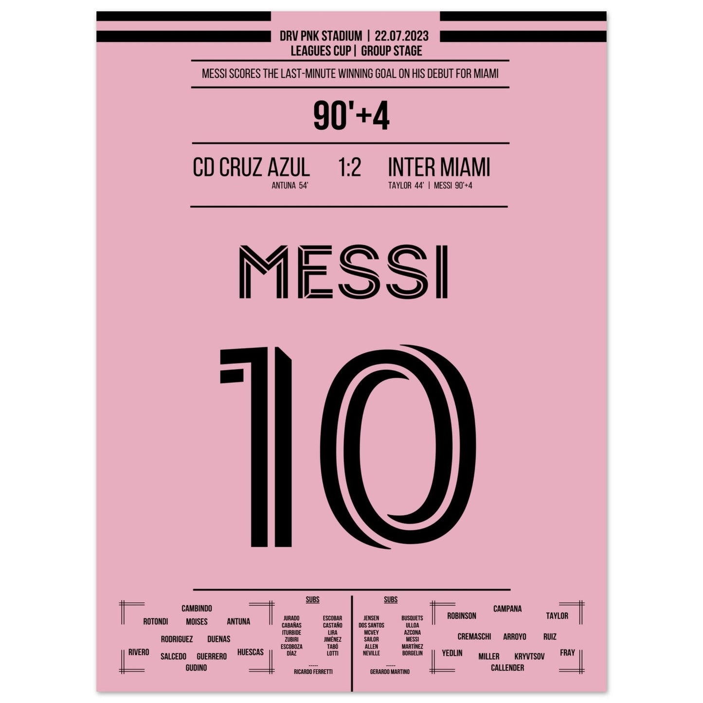 Messi's Siegtreffer beim Debüt für Miami 45x60-cm-18x24-Ohne-Rahmen