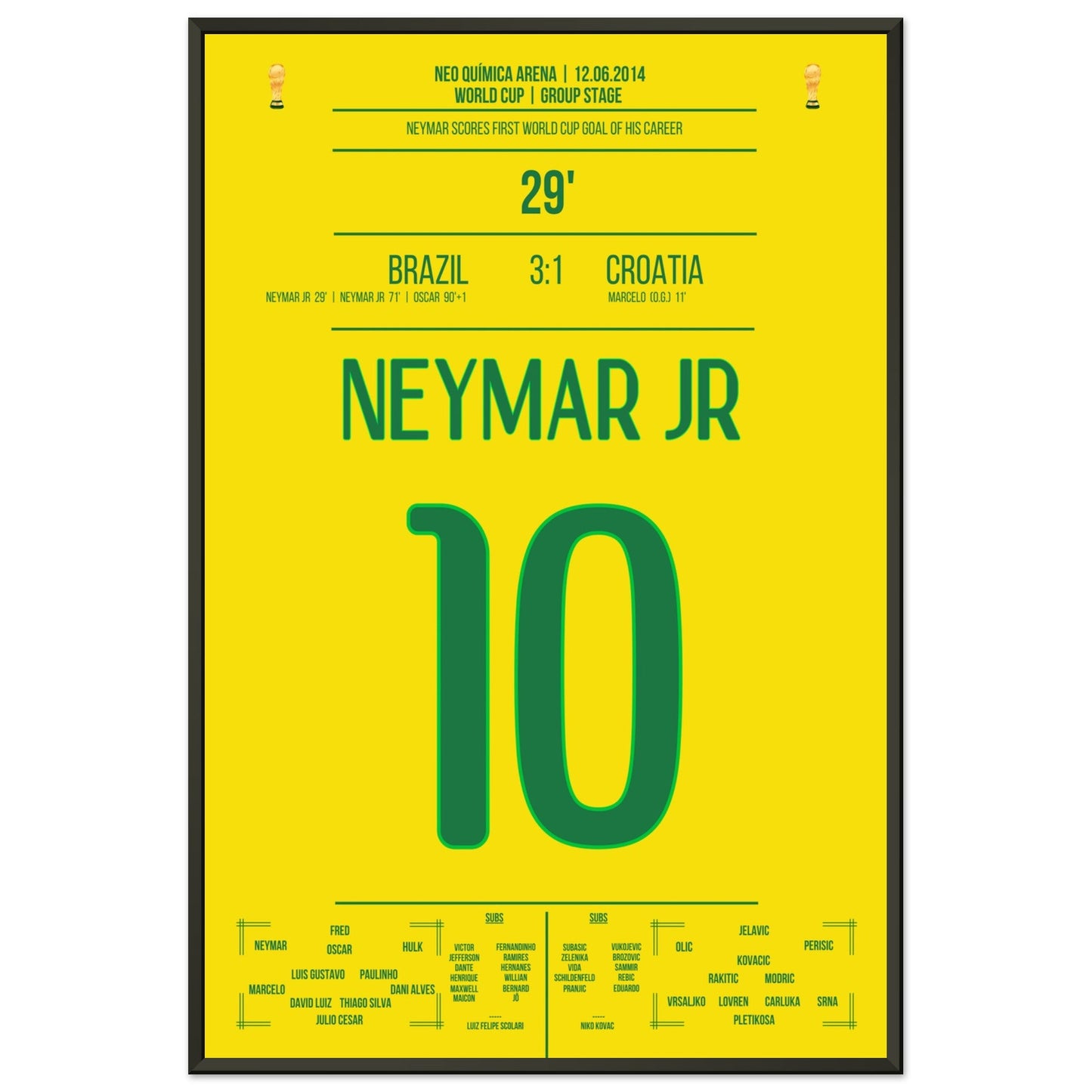 Neymar erzielt seinen ersten Treffer bei einer Weltmeisterschaft in 2014 60x90-cm-24x36-Schwarzer-Aluminiumrahmen