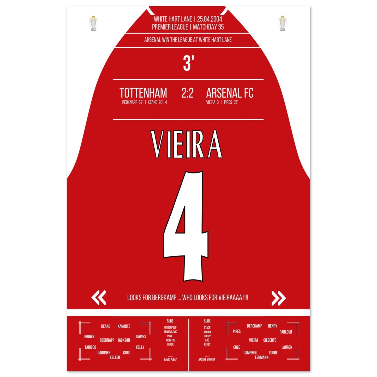 Vieira's Tor beim Gewinn der Meisterschaft an der White Hart Lane 2004 60x90-cm-24x36-Ohne-Rahmen