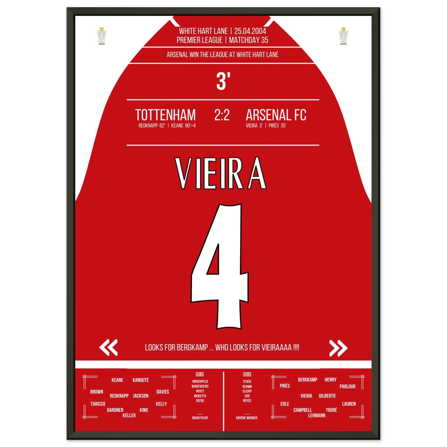 Vieira's Tor beim Gewinn der Meisterschaft an der White Hart Lane 2004 50x70-cm-20x28-Schwarzer-Aluminiumrahmen