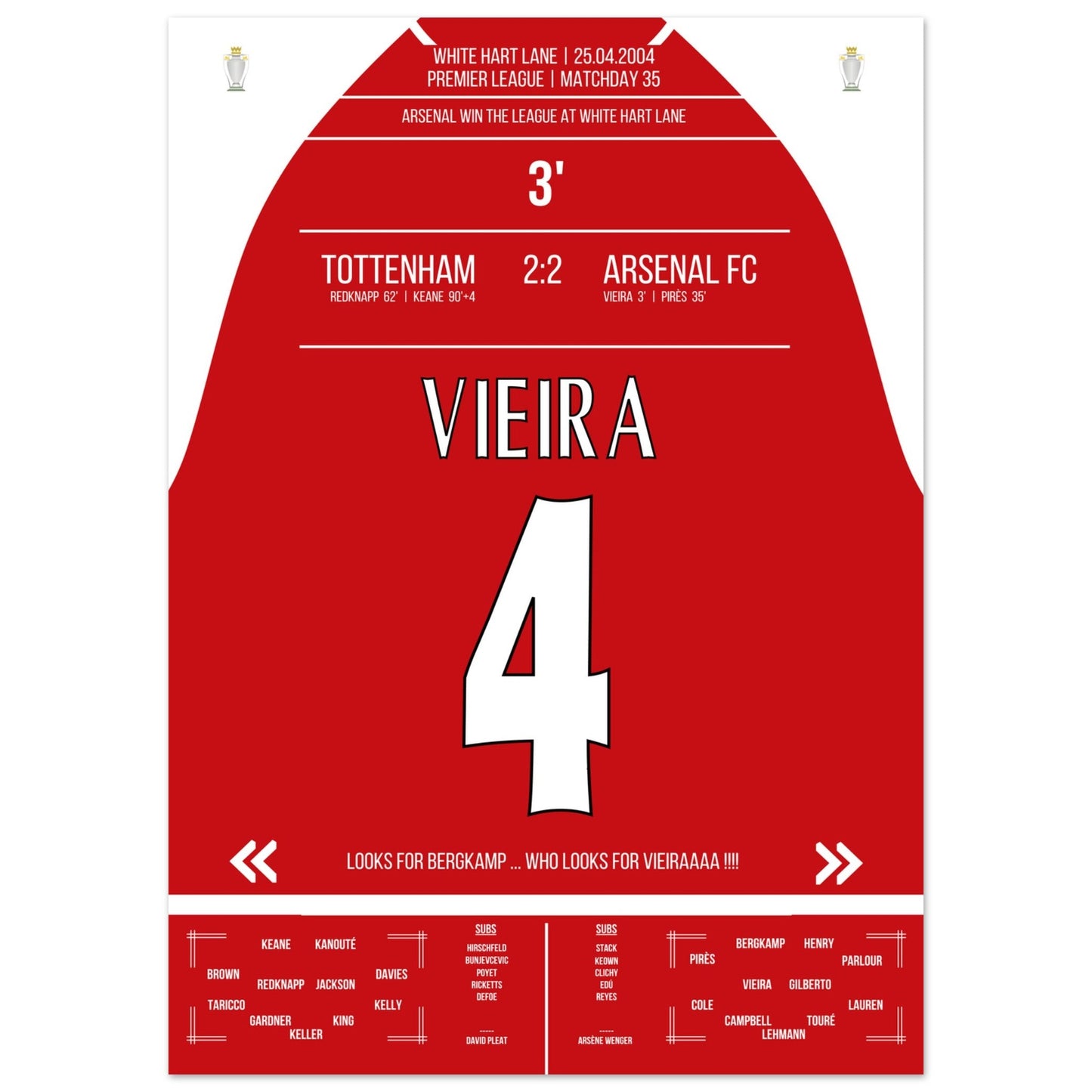 Vieira's Tor beim Gewinn der Meisterschaft an der White Hart Lane 2004 50x70-cm-20x28-Ohne-Rahmen