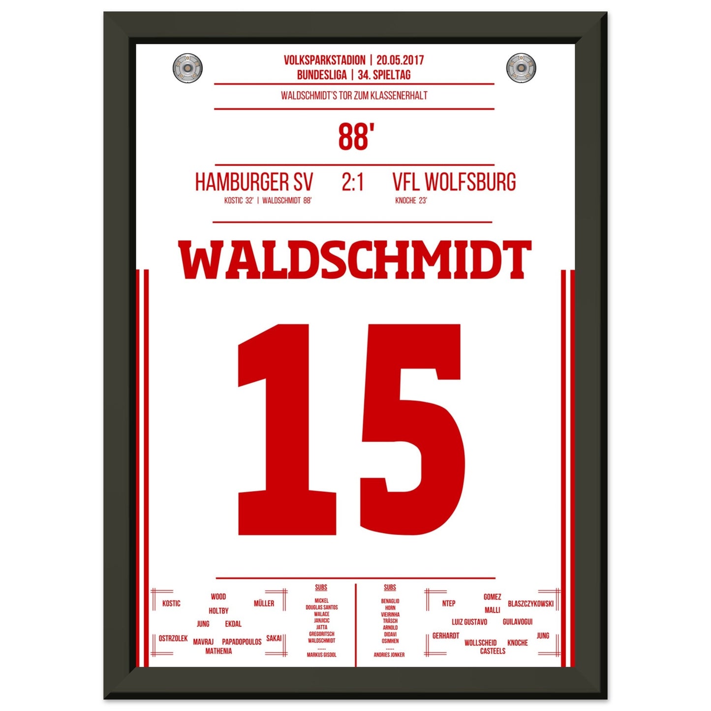 Waldschmidt's Tor zum Klassenerhalt 2017 A4-21x29.7-cm-8x12-Schwarzer-Aluminiumrahmen