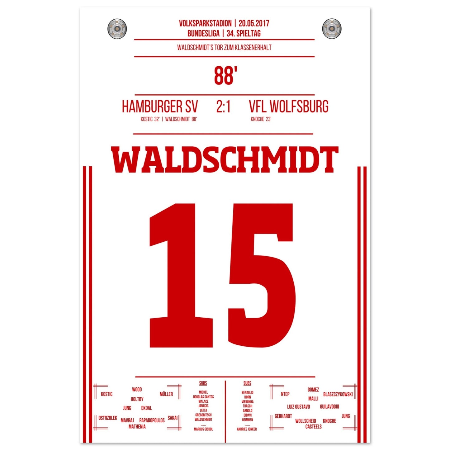 Waldschmidt's Tor zum Klassenerhalt 2017 60x90-cm-24x36-Ohne-Rahmen