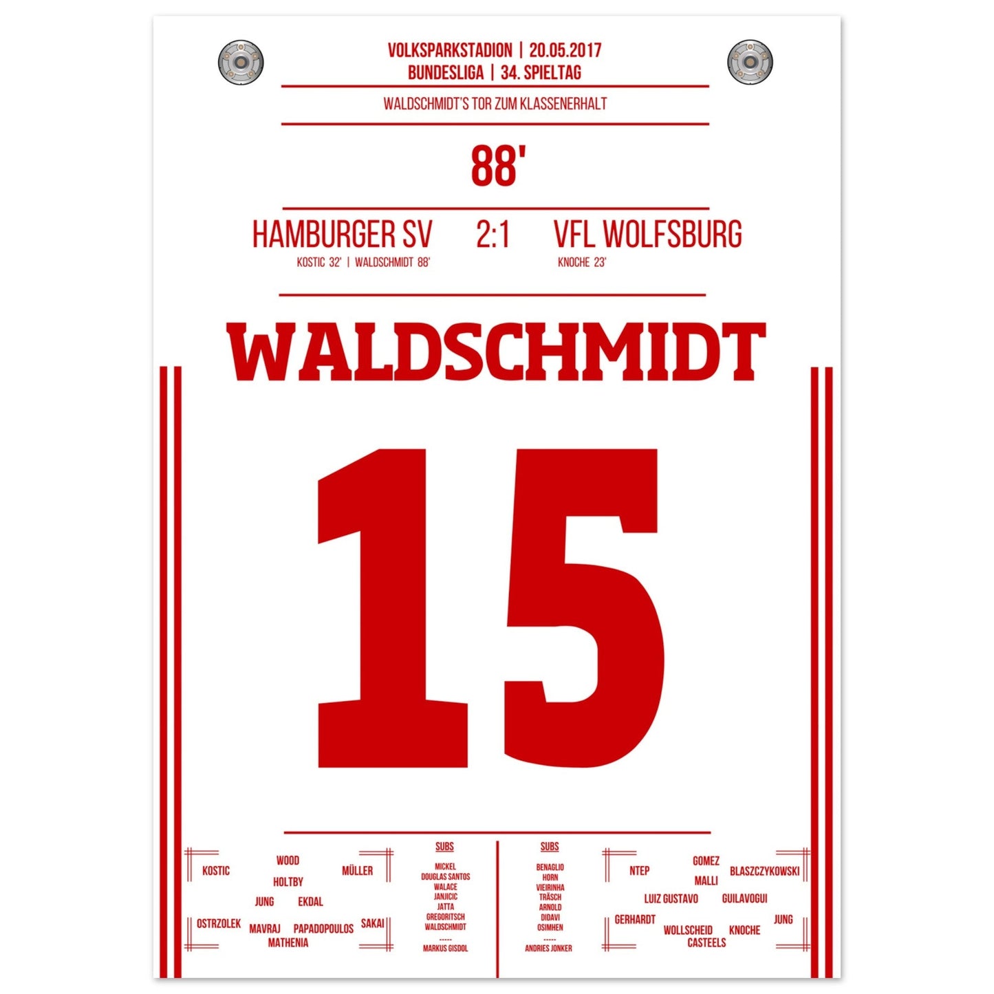 Waldschmidt's Tor zum Klassenerhalt 2017 50x70-cm-20x28-Ohne-Rahmen