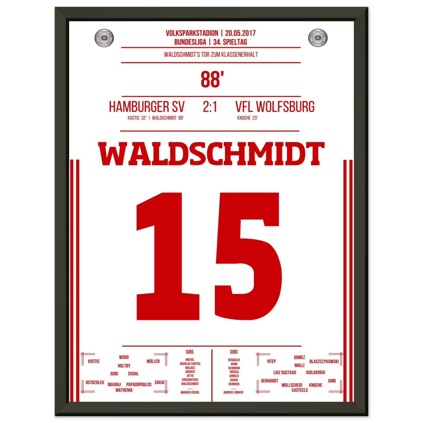 Waldschmidt's Tor zum Klassenerhalt 2017 30x40-cm-12x16-Schwarzer-Aluminiumrahmen