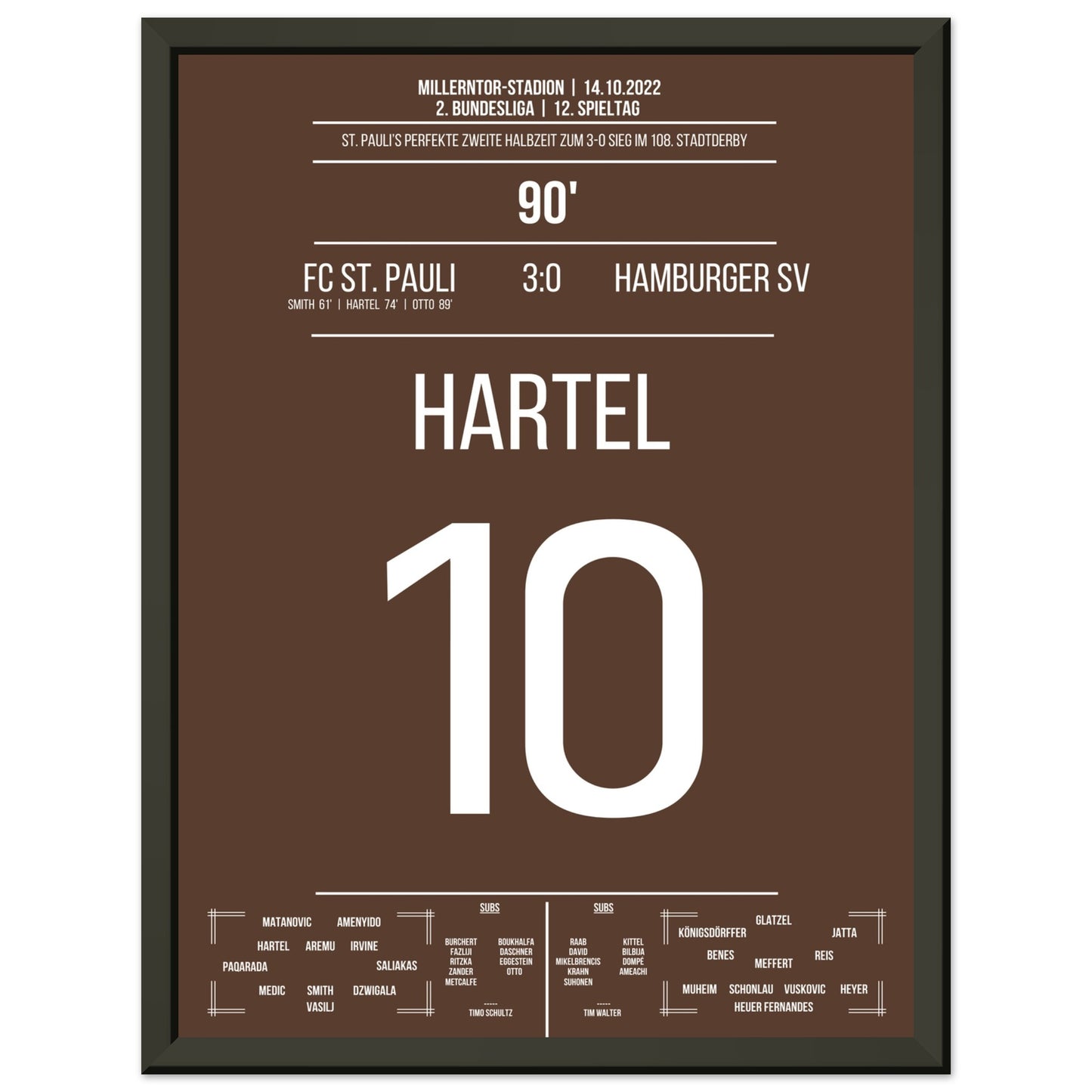 St. Pauli's 3-0 Sieg im 108. Stadtderby 30x40-cm-12x16-Schwarzer-Aluminiumrahmen