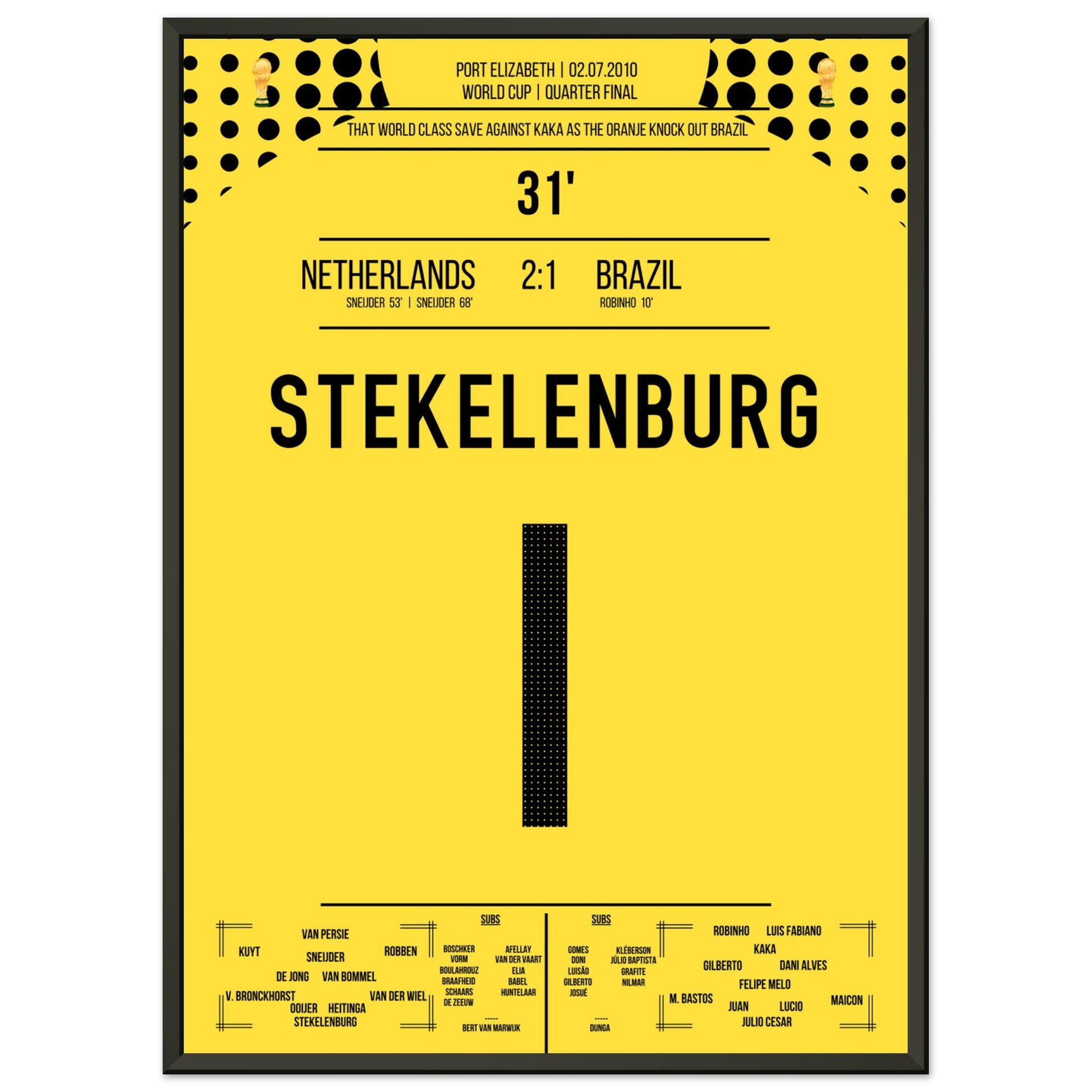 Stekelenburg's Weltklasse Aktion gegen Kaka bei der WM 2010 50x70-cm-20x28-Schwarzer-Aluminiumrahmen