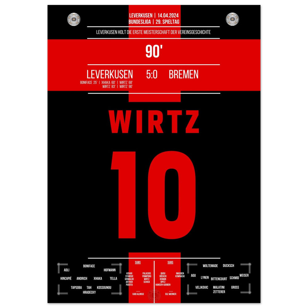Leverkusen secures the first championship title in the club's history.