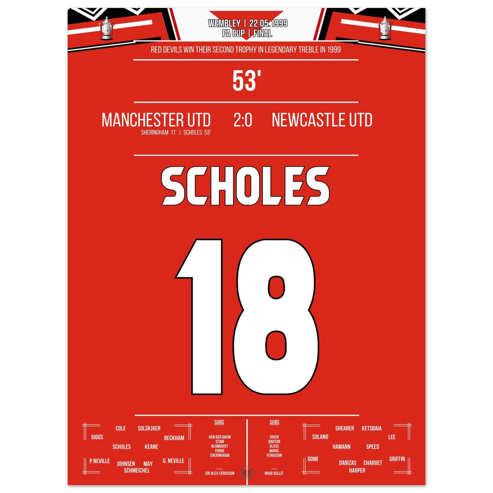 Scholes marque lors du triomphe en coupe de United à Wembley durant la saison du triplé.