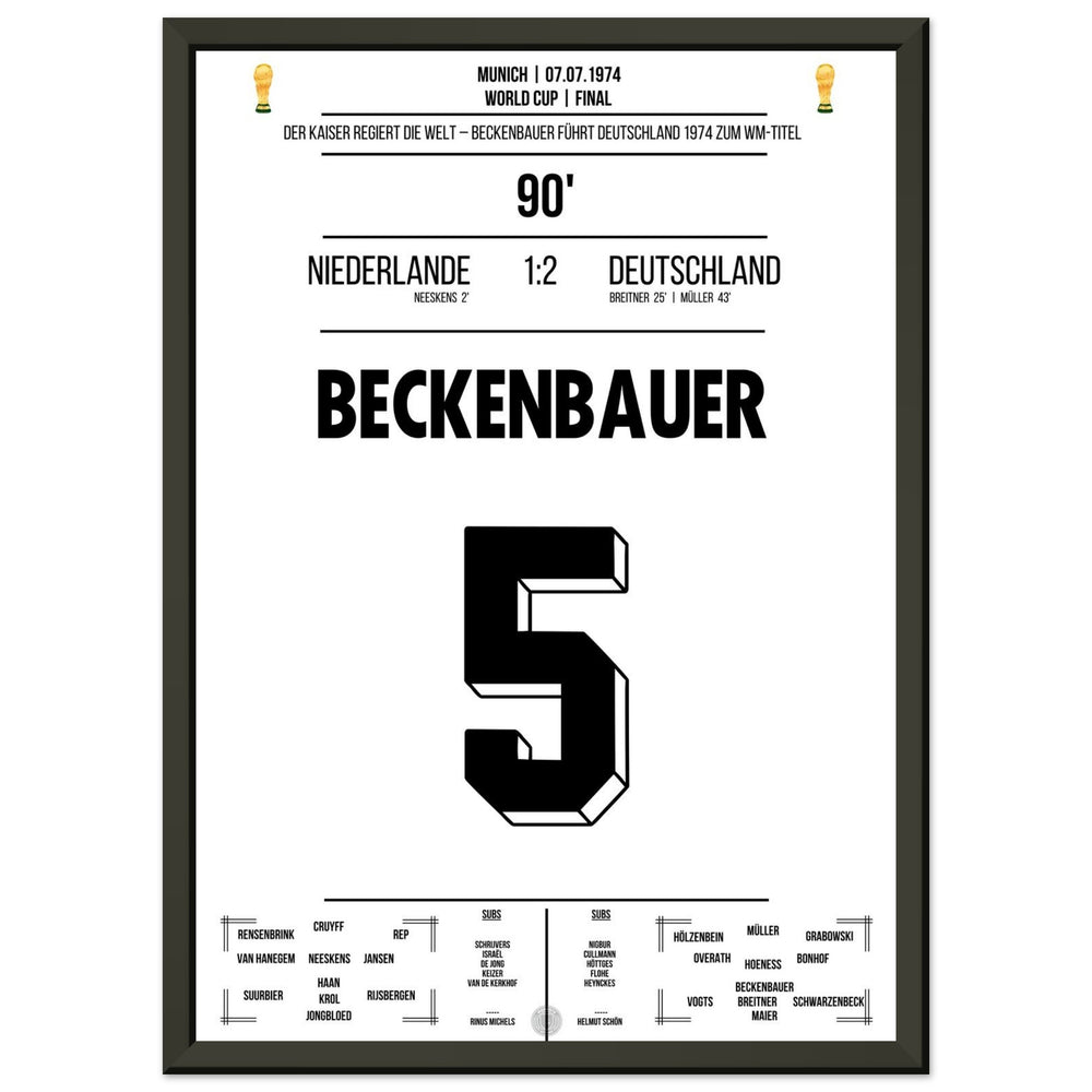 Beckenbauer mène l'Allemagne à son deuxième titre de champion du monde en 1974.
