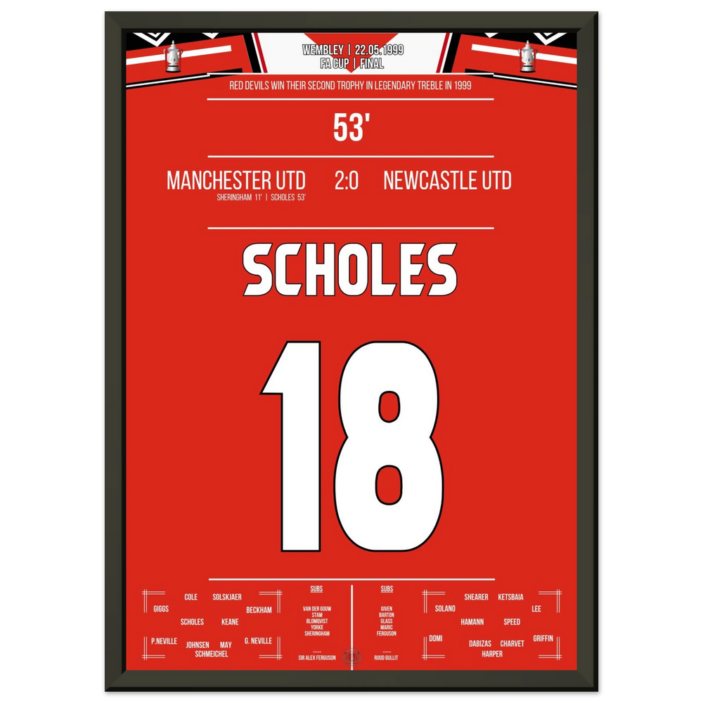 Scholes marque lors du triomphe en coupe de United à Wembley durant la saison du triplé.